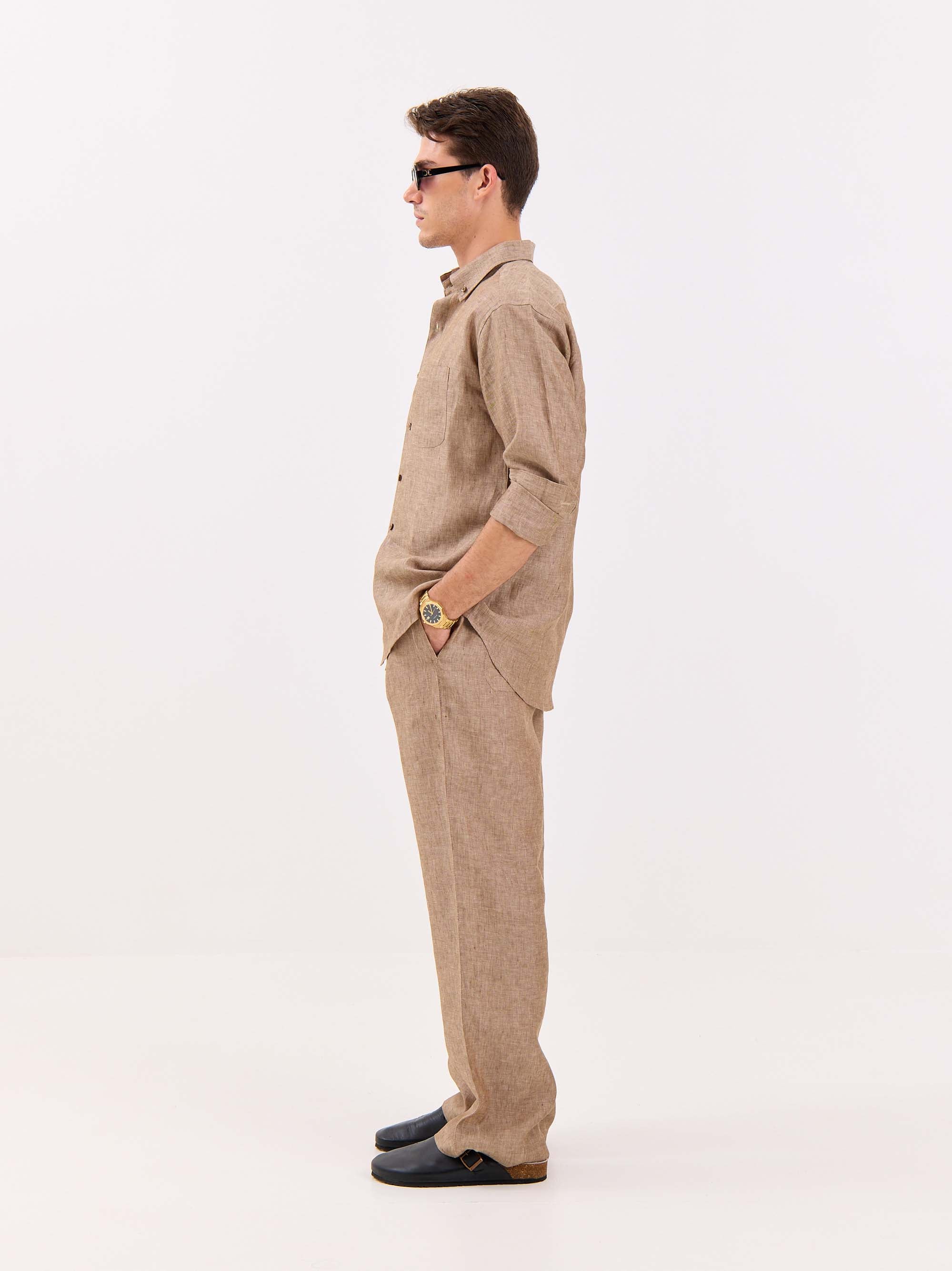 Brown Textured Irish Linen Shirt - Image 6