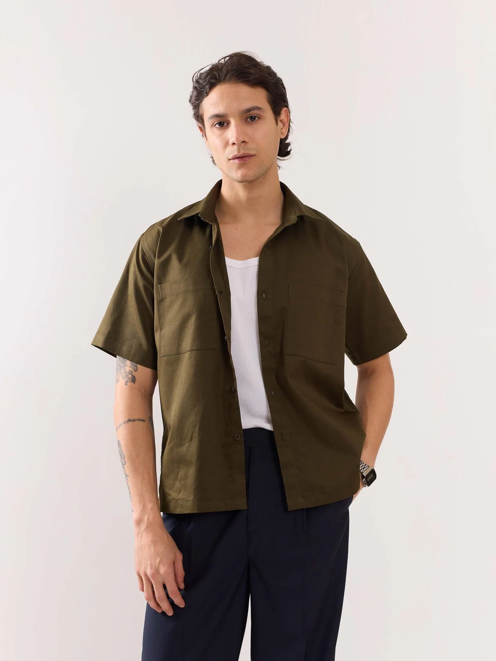 Brown Twill Cropped Shirt - Image 4