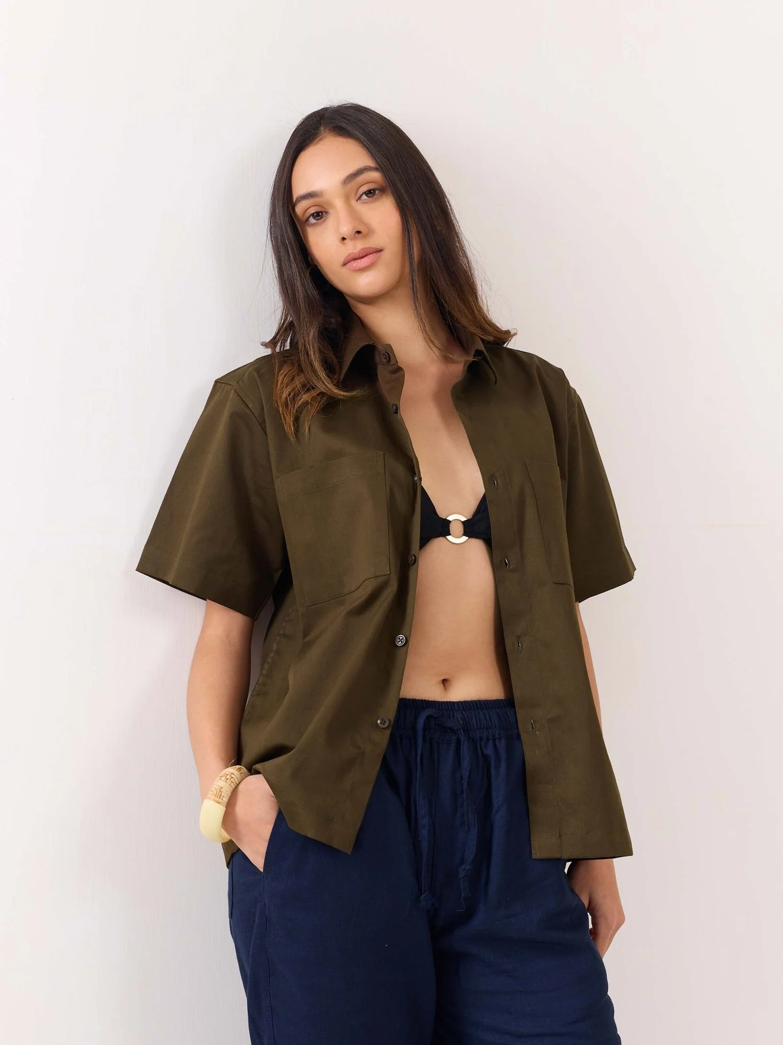 Brown Twill Cropped Shirt - Image 5