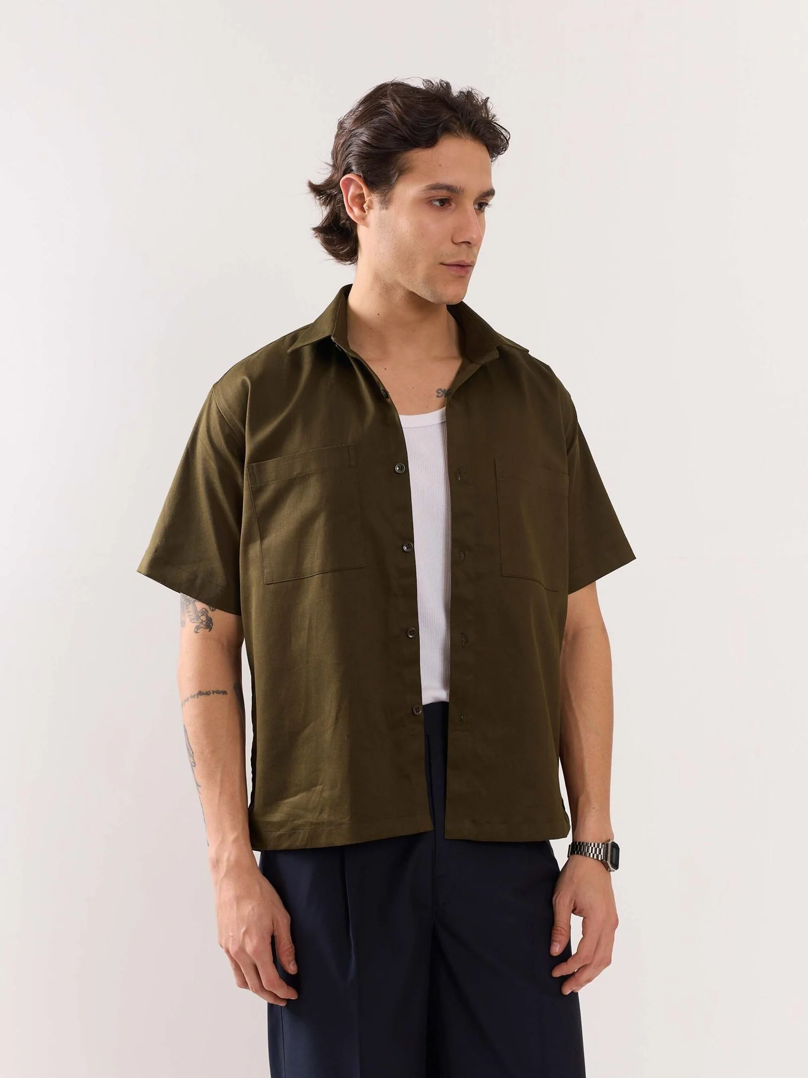 Brown Twill Cropped Shirt - Image 6