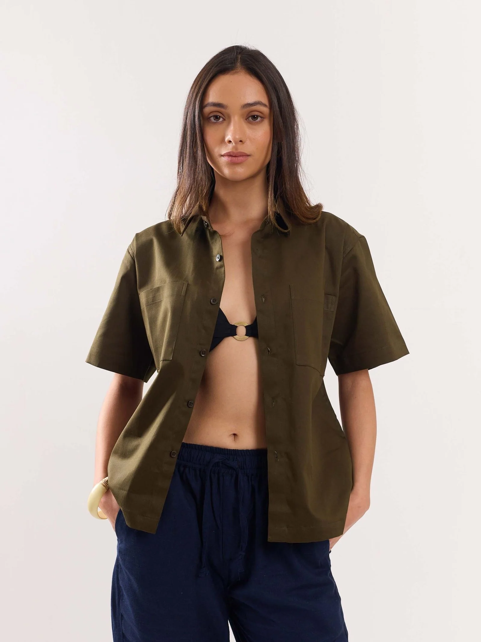 Brown Twill Cropped Shirt - Image 7