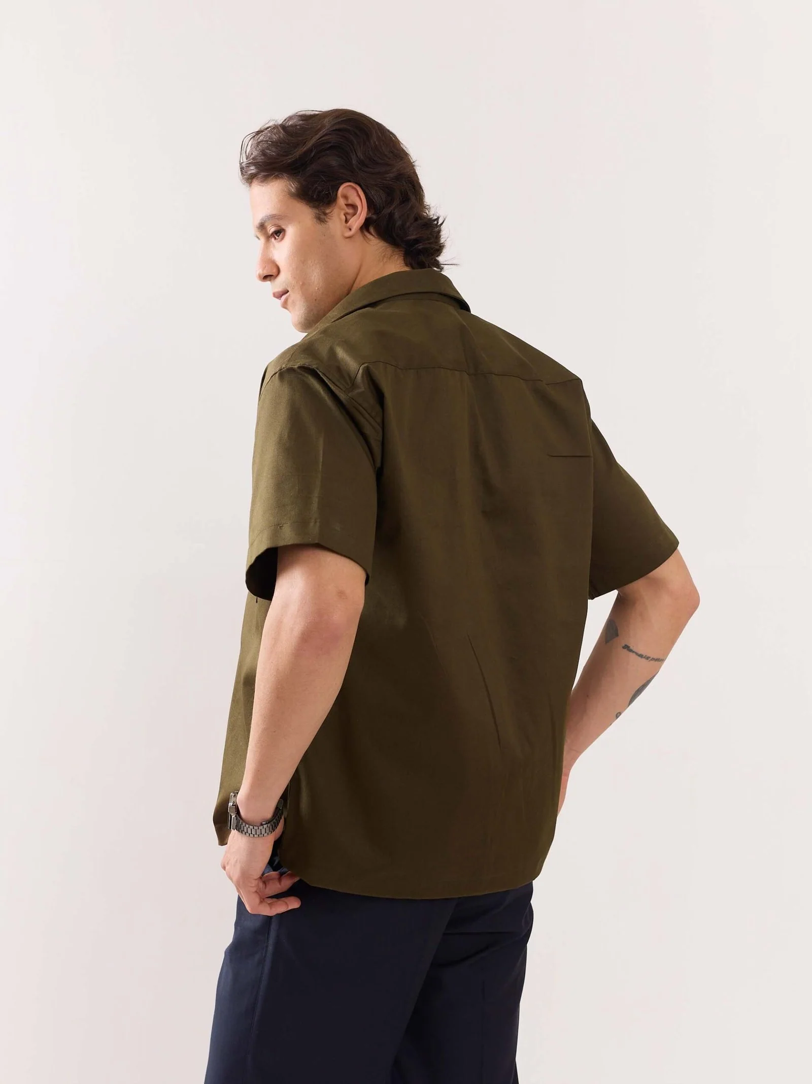 Brown Twill Cropped Shirt - Image 8