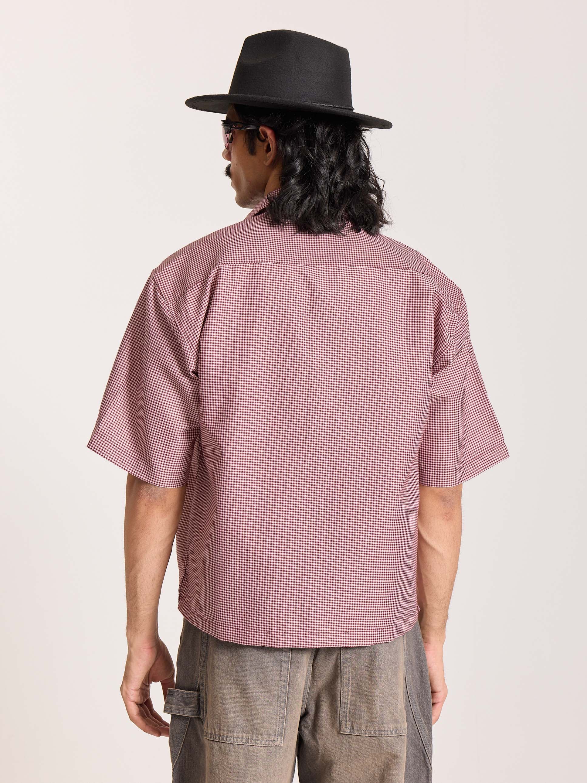 Burgundy Checkered Cropped Shirt - Image 8
