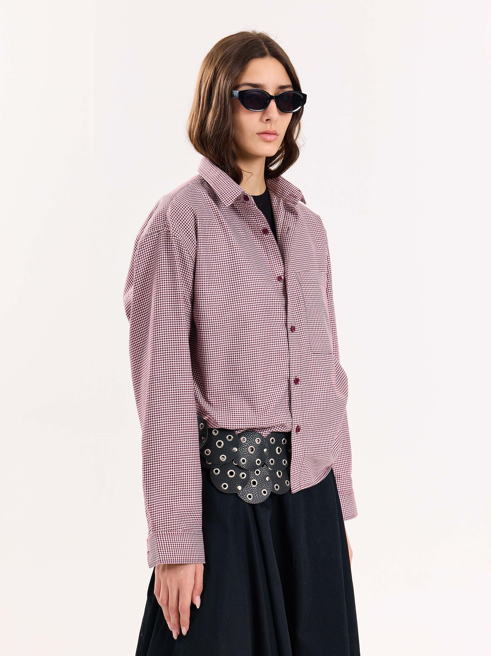 Burgundy Checkered Oversized Cropped Shirt - Image 5