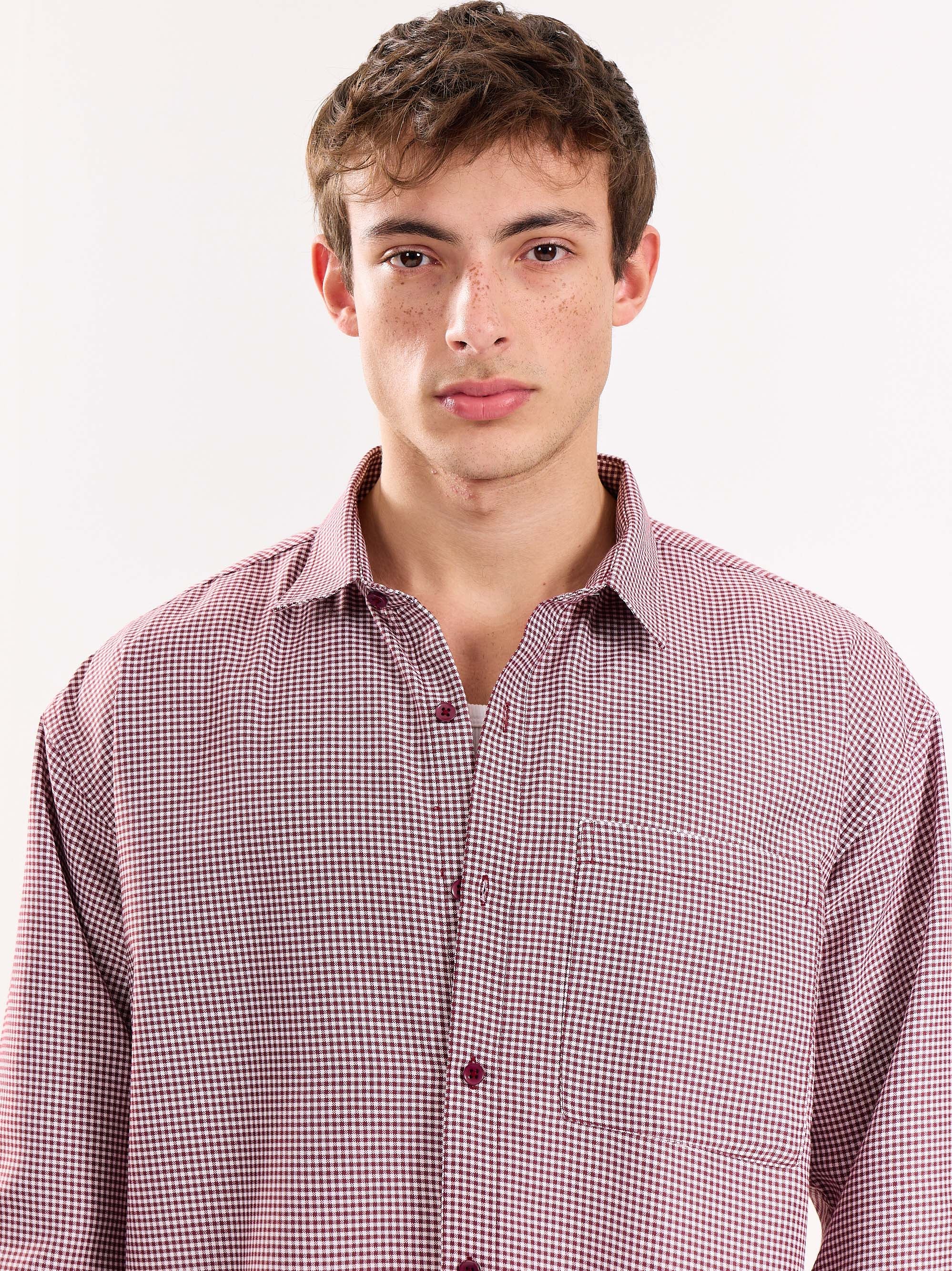 Burgundy Checkered Oversized Cropped Shirt - Image 6