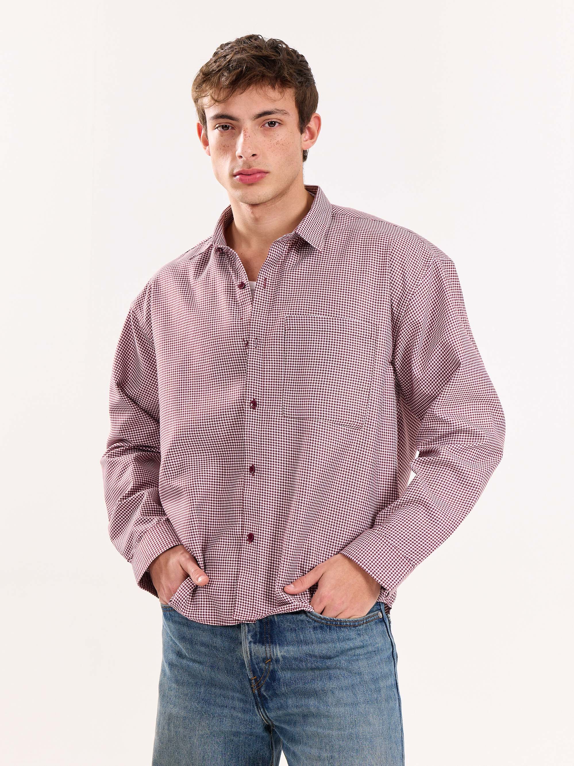 Burgundy Checkered Oversized Cropped Shirt - Image 7