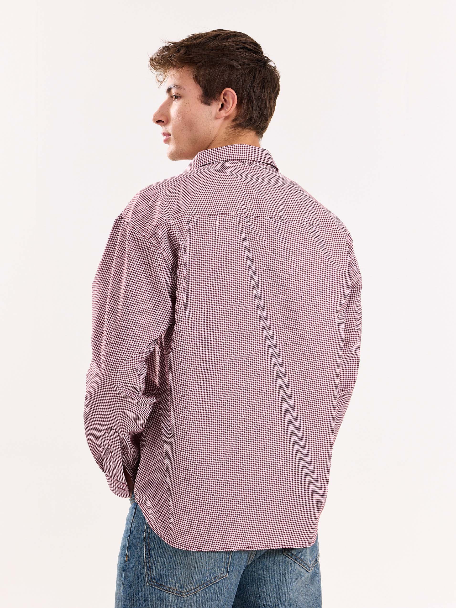 Burgundy Checkered Oversized Cropped Shirt - Image 8