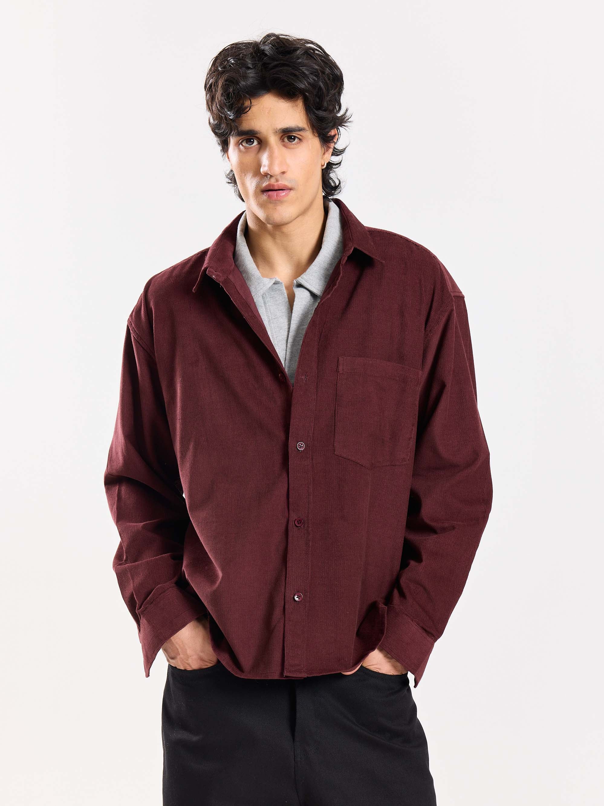 Burgundy Corduroy Oversized Shirt - Image 2