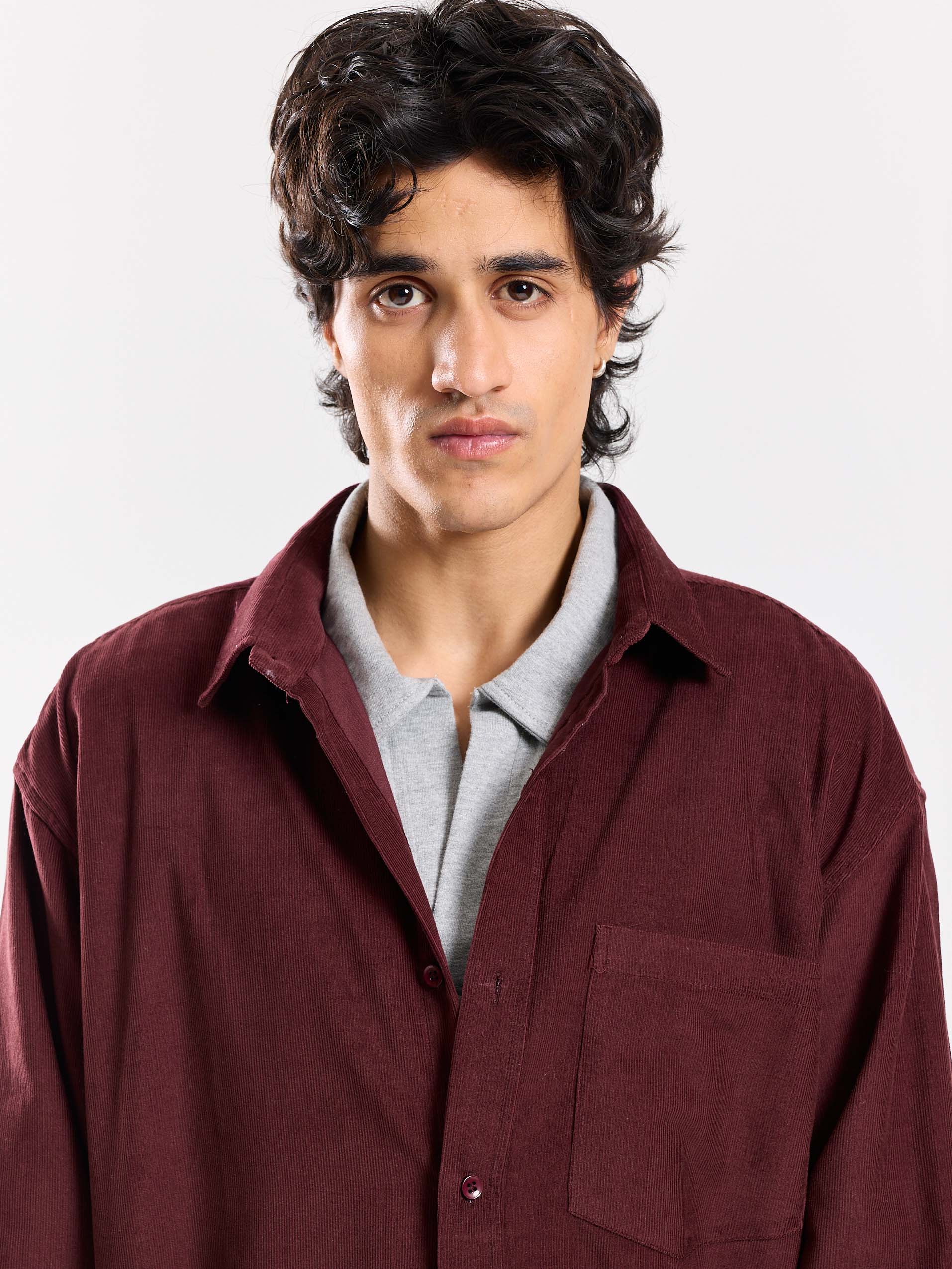 Burgundy Corduroy Oversized Shirt - Image 3