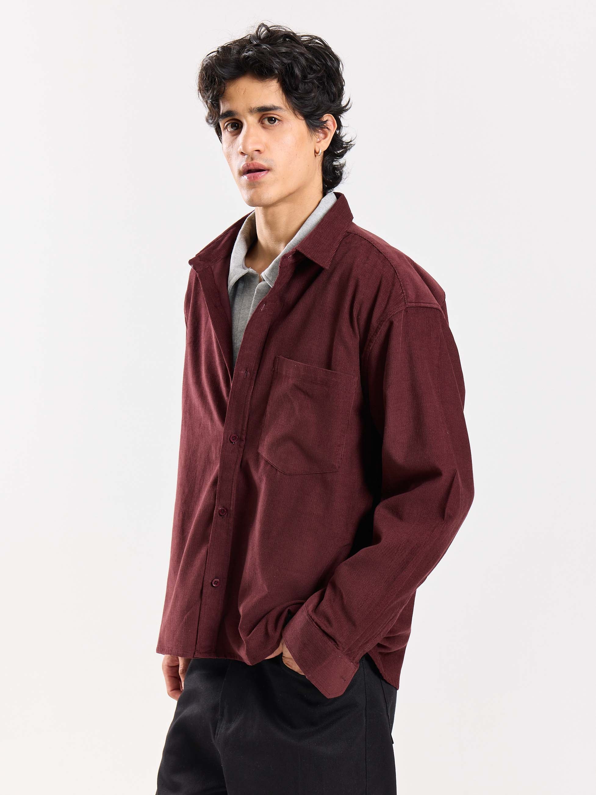 Burgundy Corduroy Oversized Shirt - Image 5
