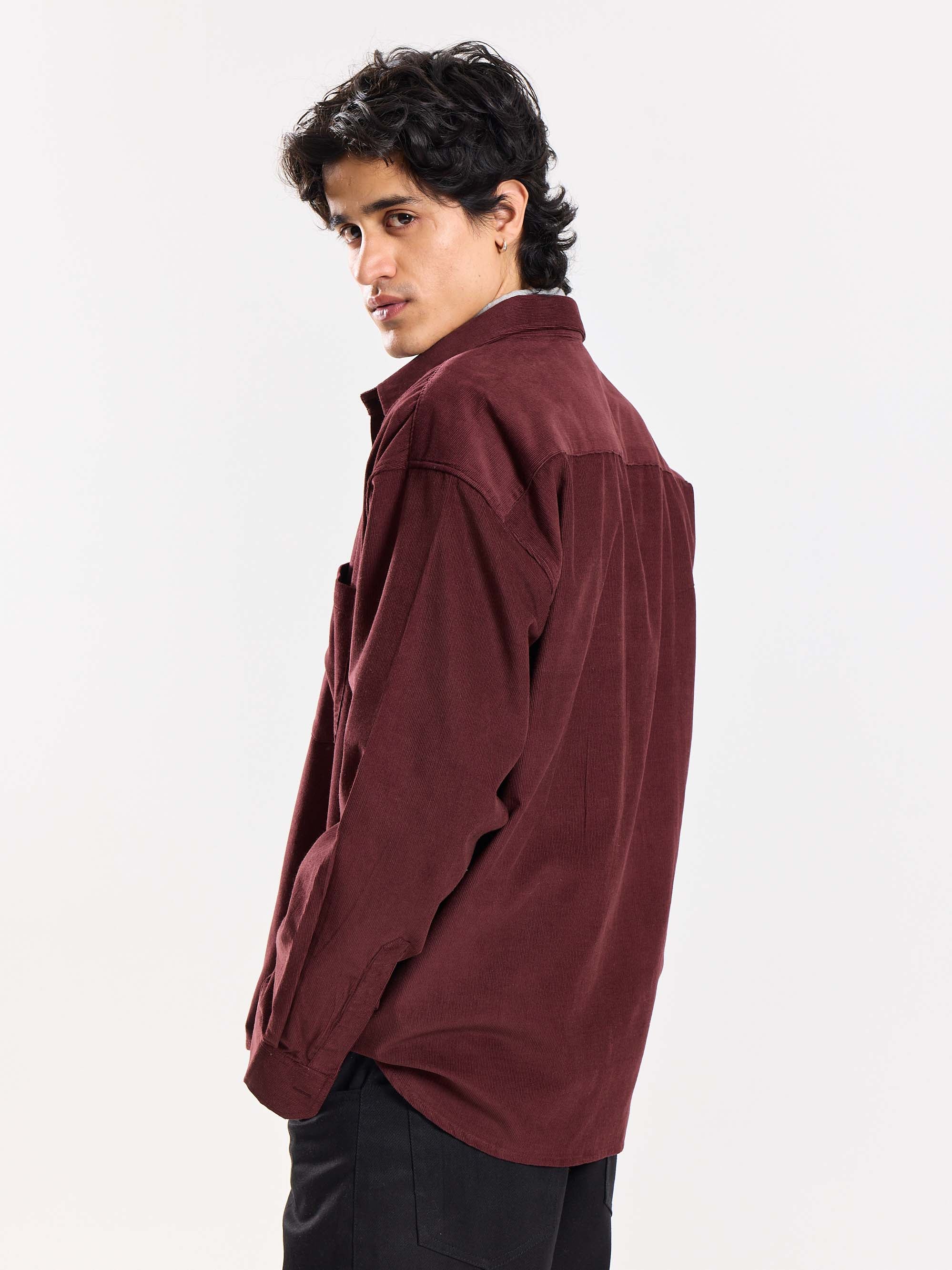 Burgundy Corduroy Oversized Shirt - Image 6
