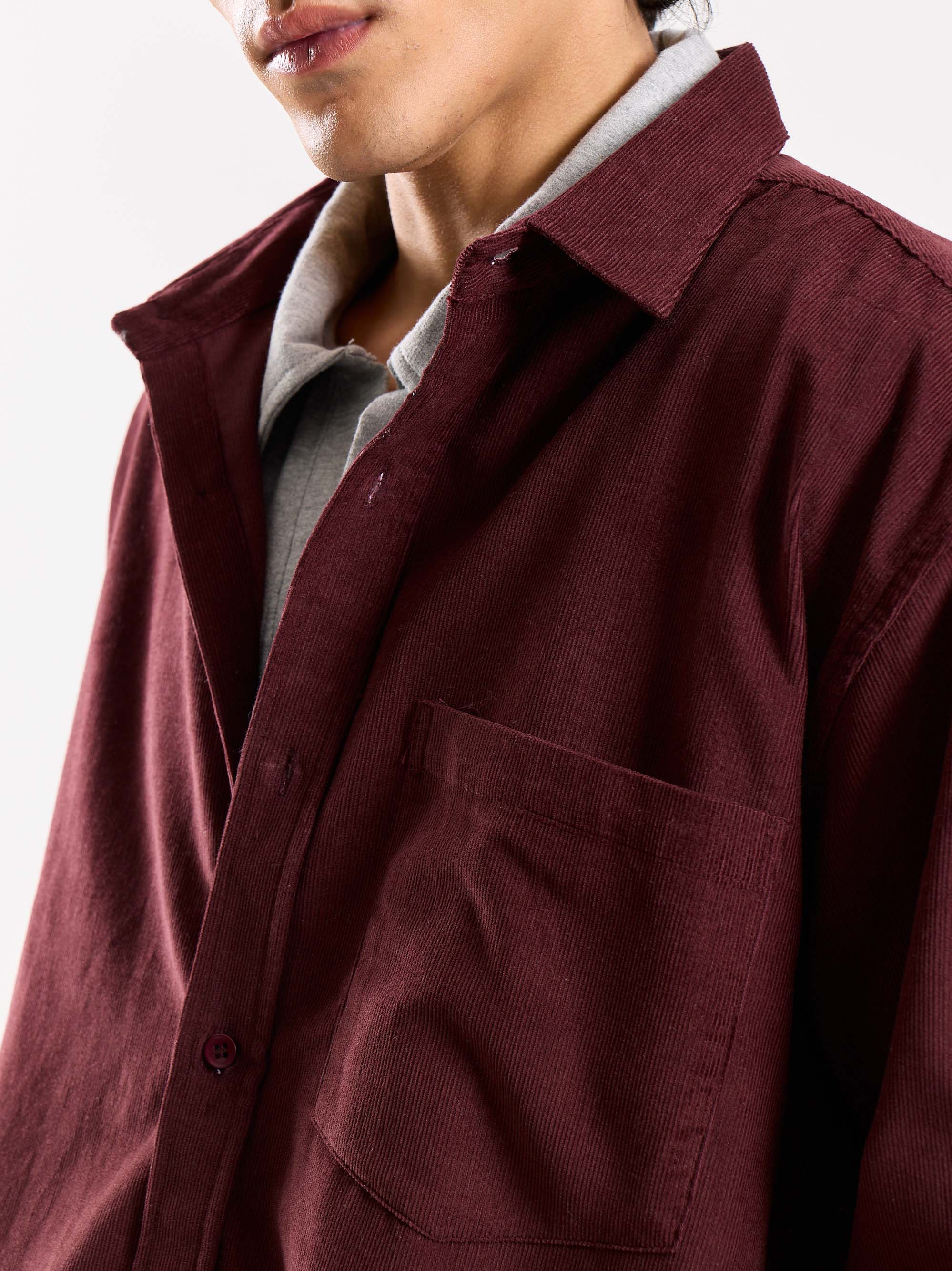 Burgundy Corduroy Oversized Shirt - Image 7