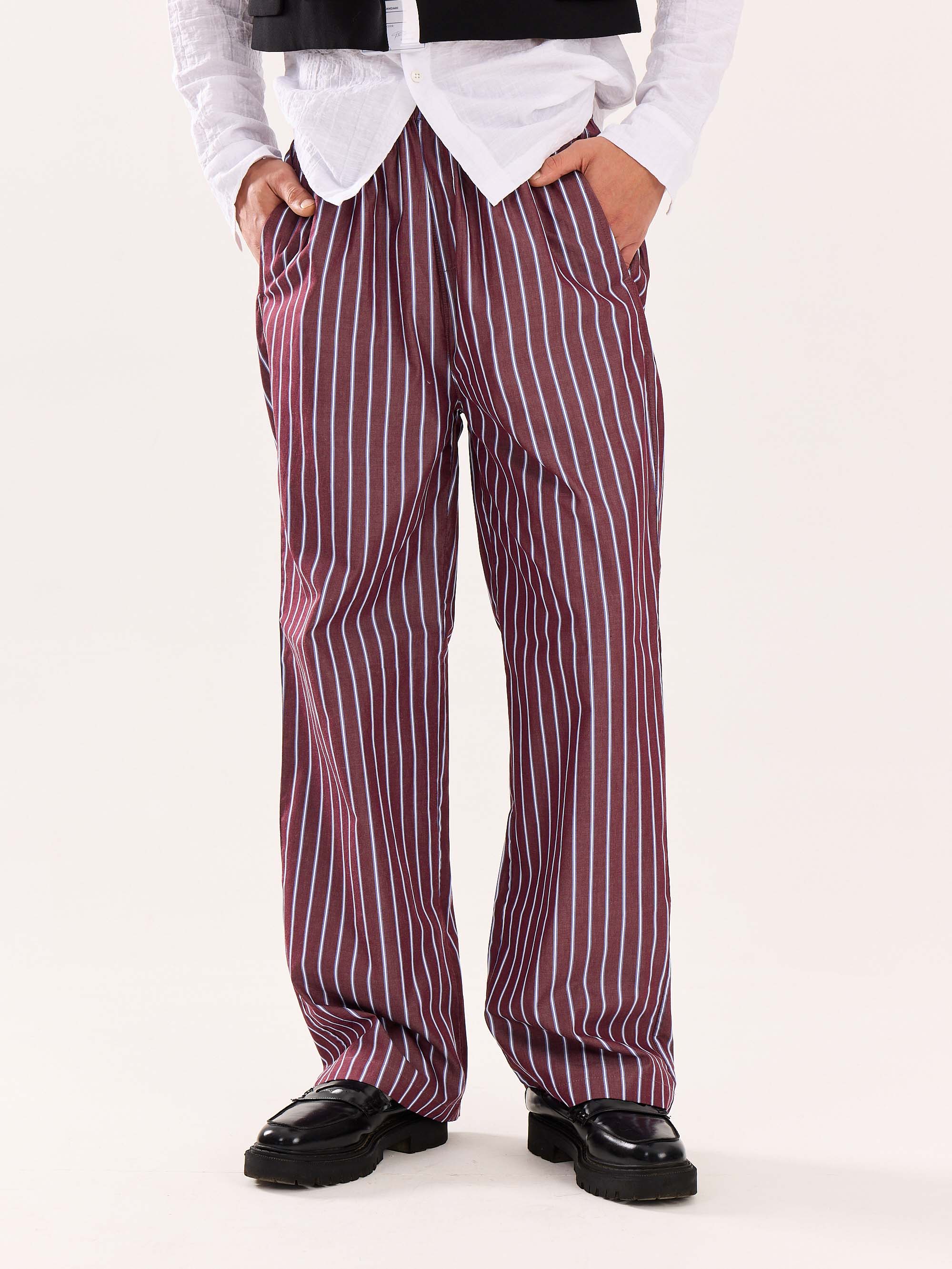 Burgundy Striped Poplin Pull-on Pants - Image 3