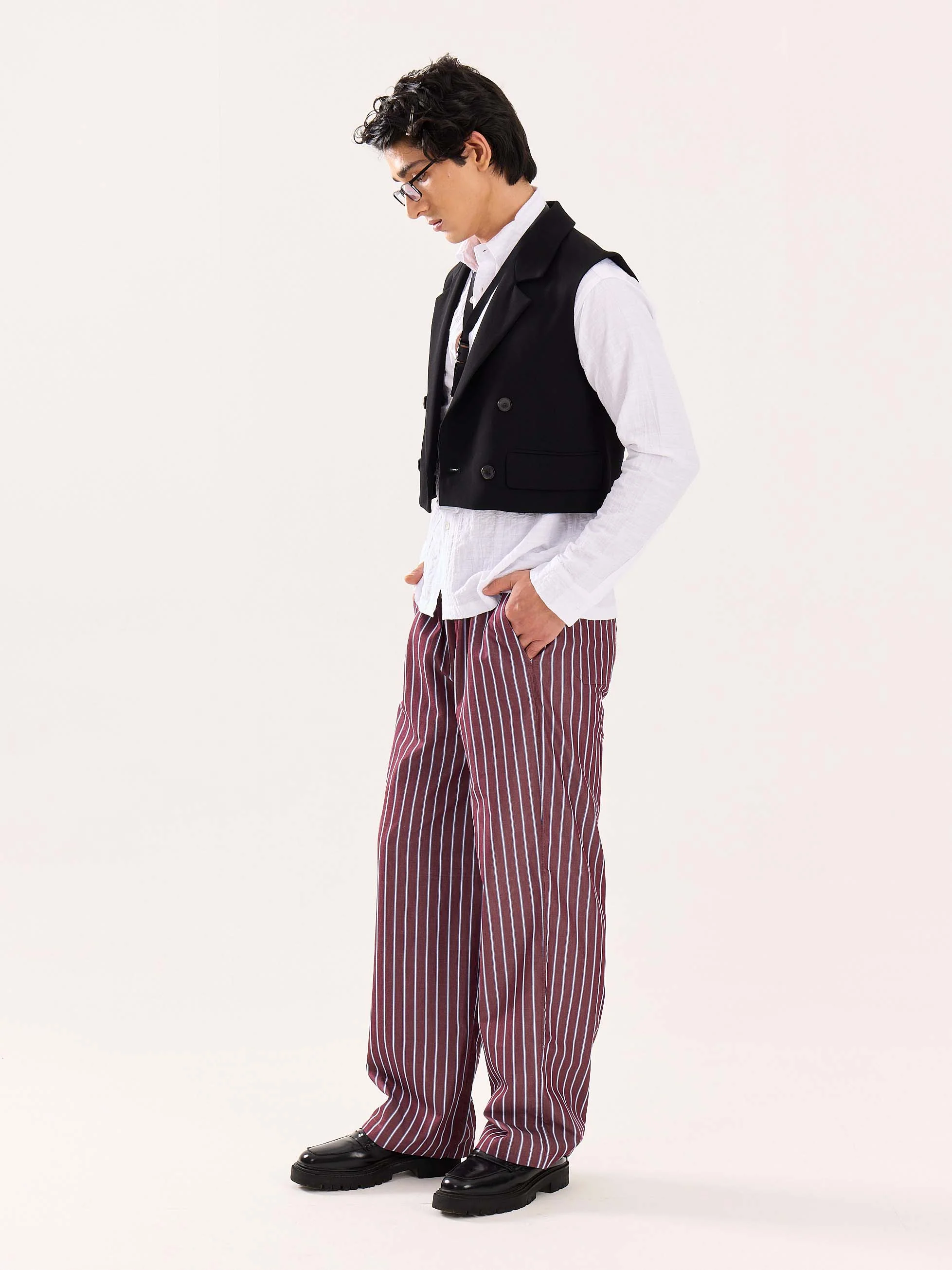 Burgundy Striped Poplin Pull-on Pants - Image 6