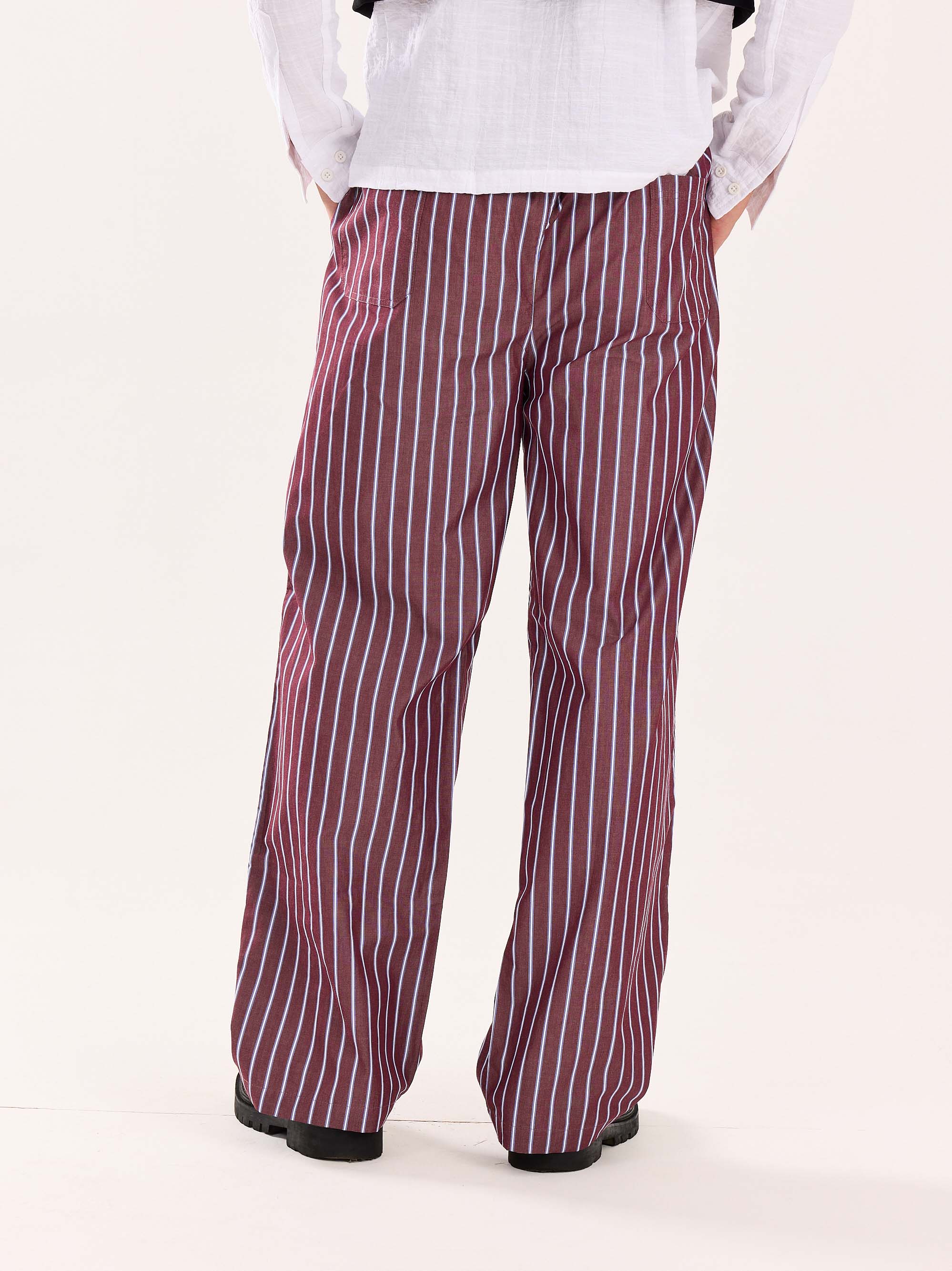Burgundy Striped Poplin Pull-on Pants - Image 8