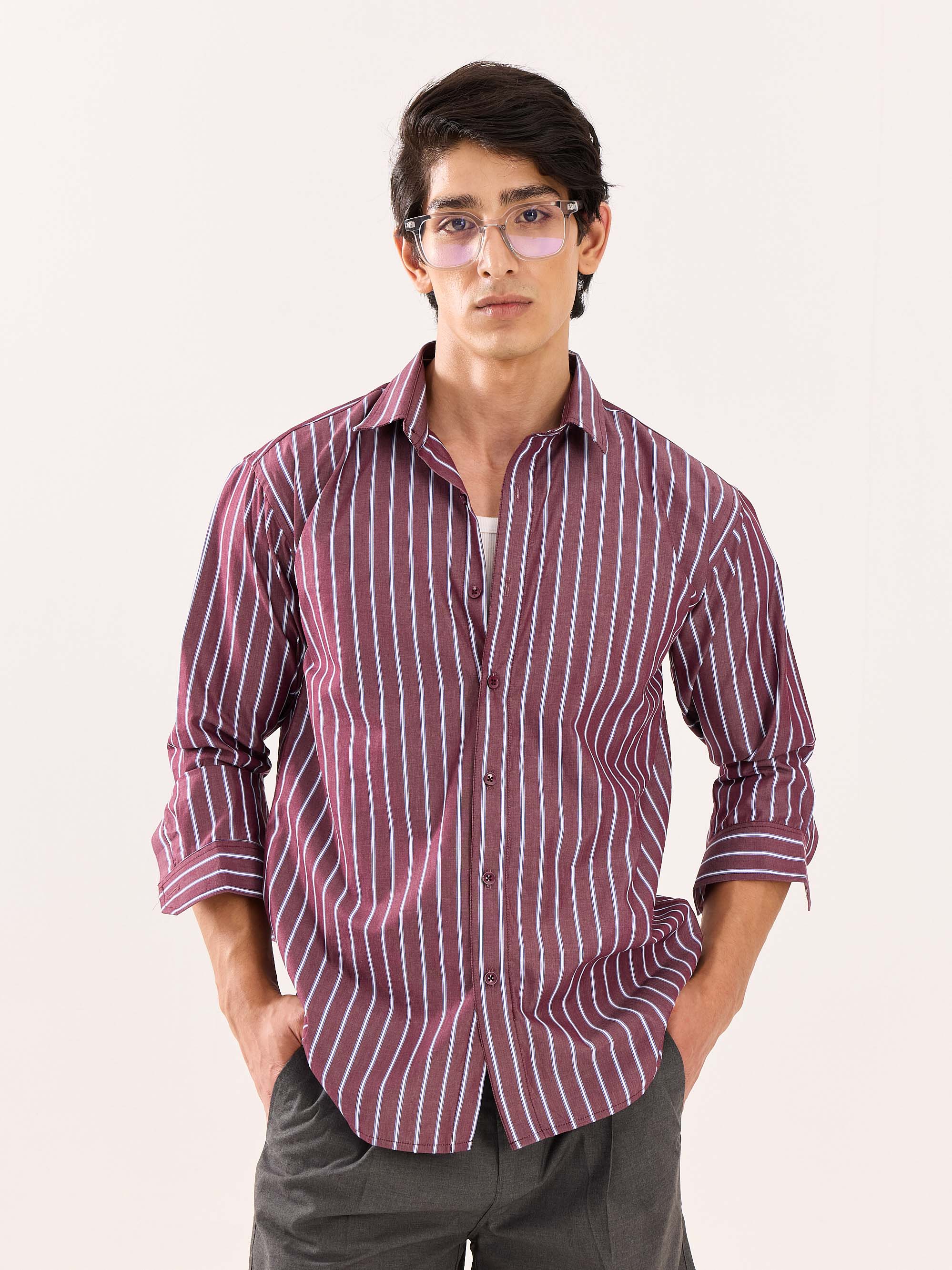 Burgundy Striped Poplin Shirt - Image 3