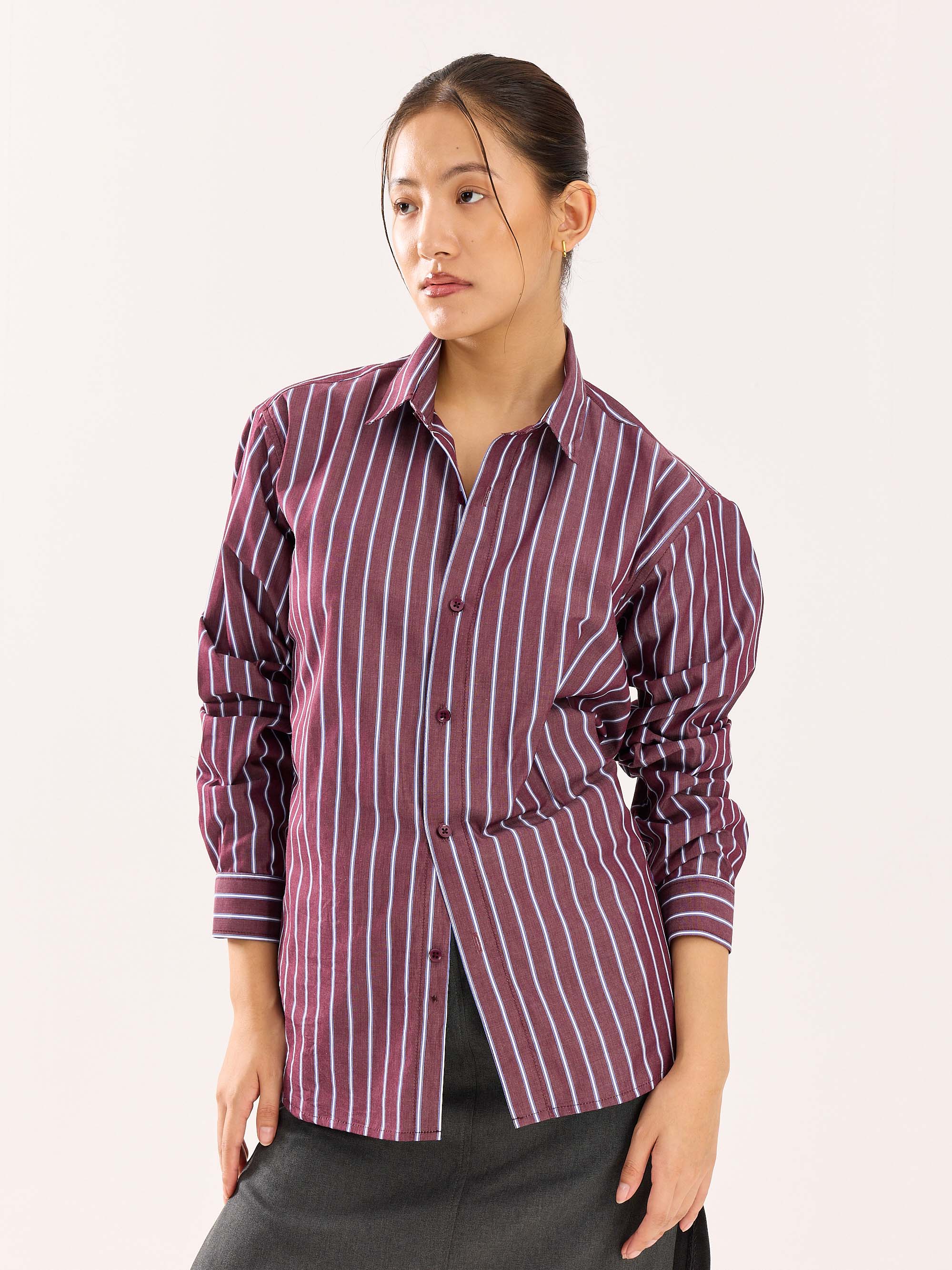 Burgundy Striped Poplin Shirt - Image 4