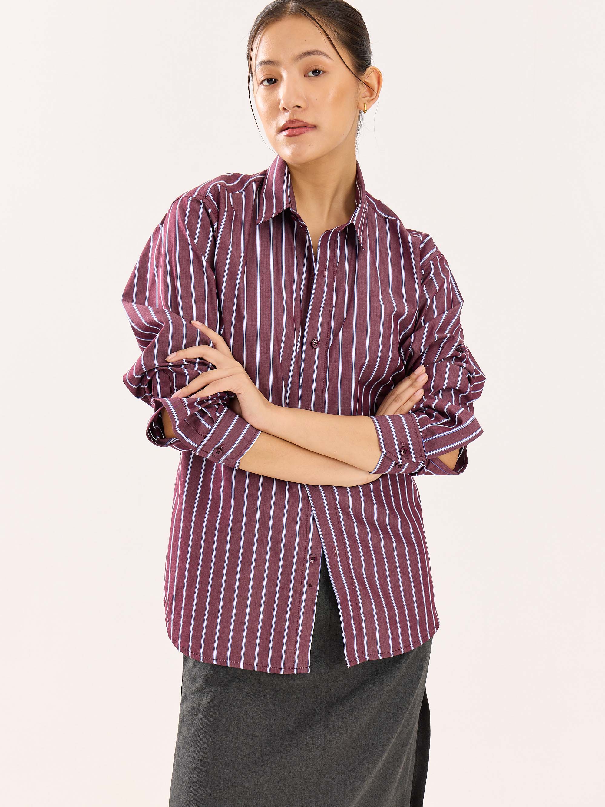 Burgundy Striped Poplin Shirt - Image 6