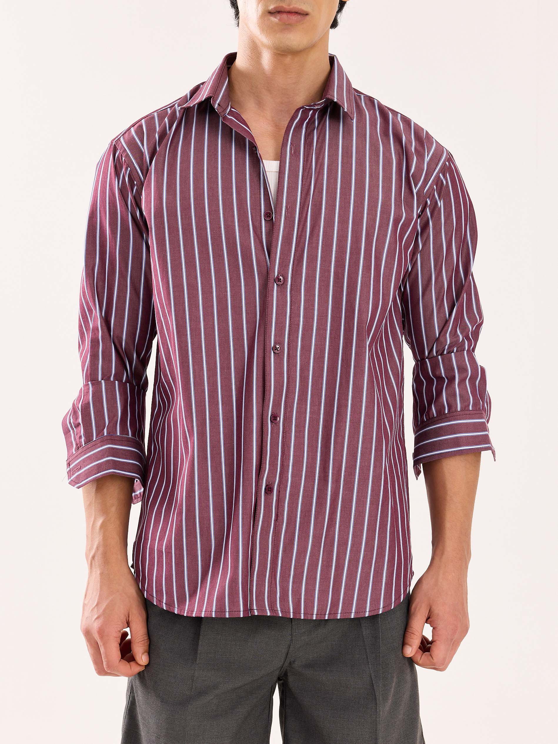 Burgundy Striped Poplin Shirt - Image 7