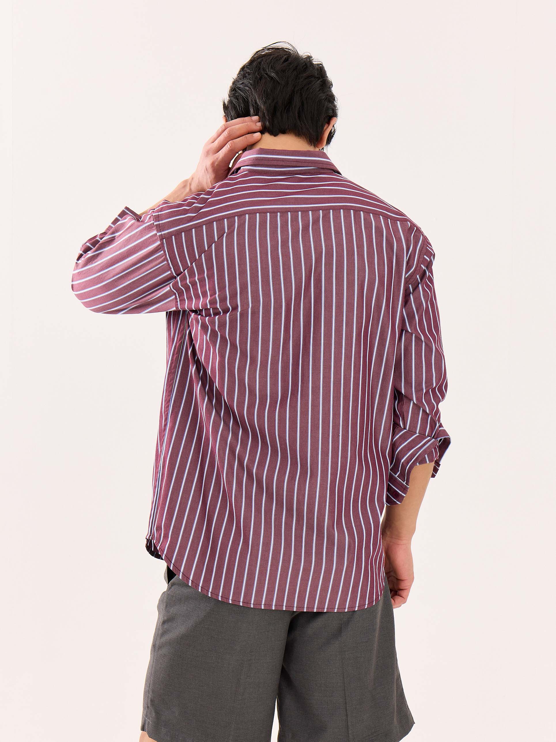 Burgundy Striped Poplin Shirt - Image 8