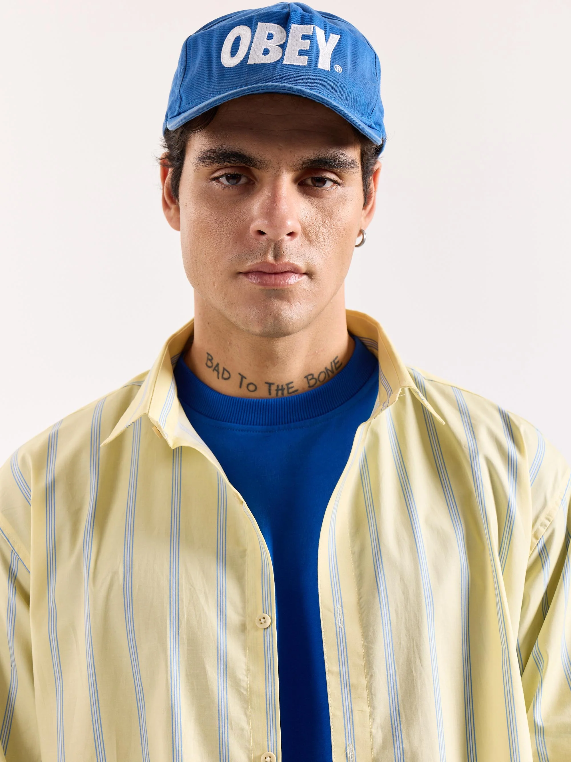 Butter Yellow & Blue Striped Poplin Oversized Shirt - Image 5