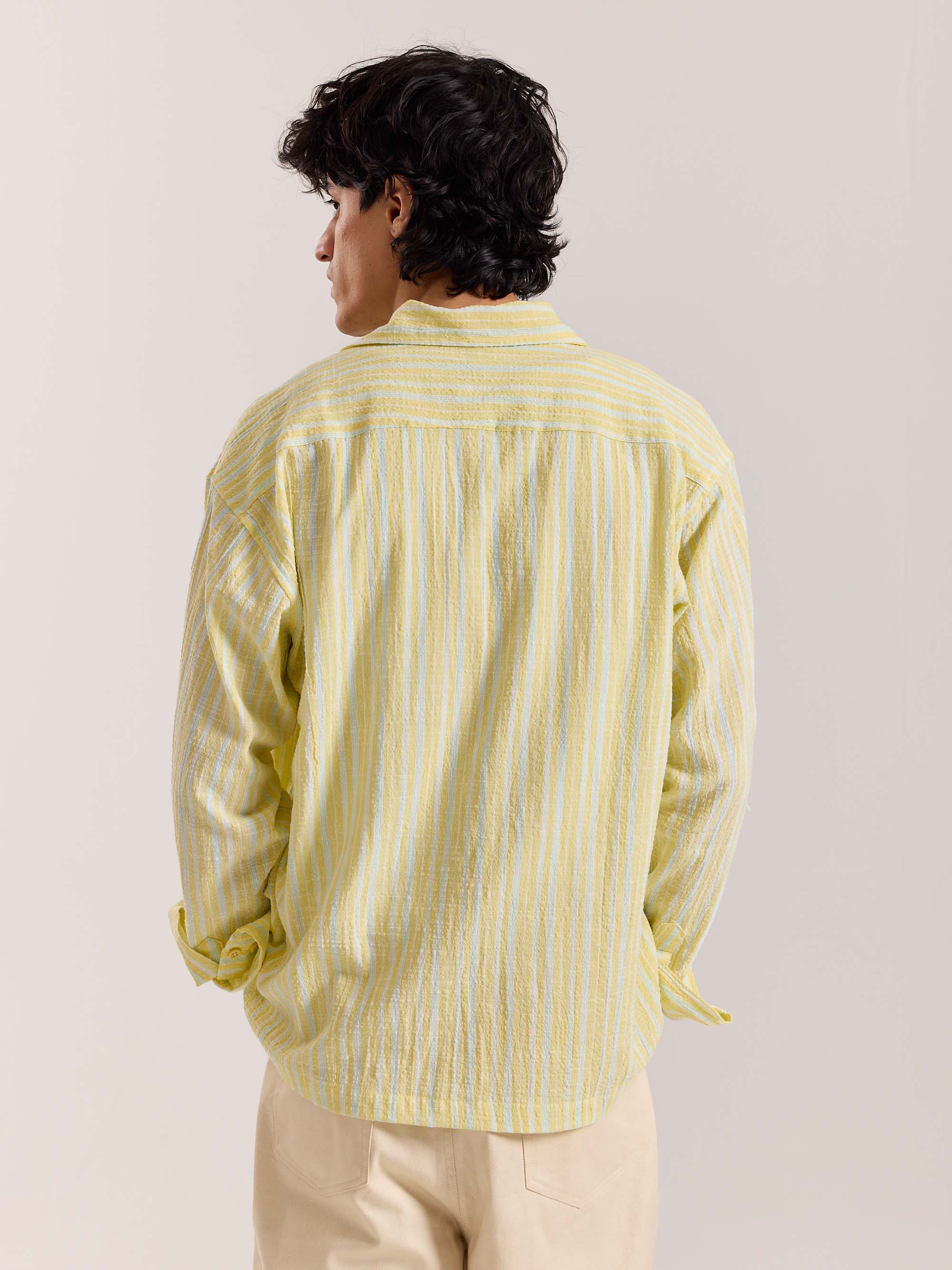Butter Yellow & Blue Striped Seersucker Shirt - Image 6