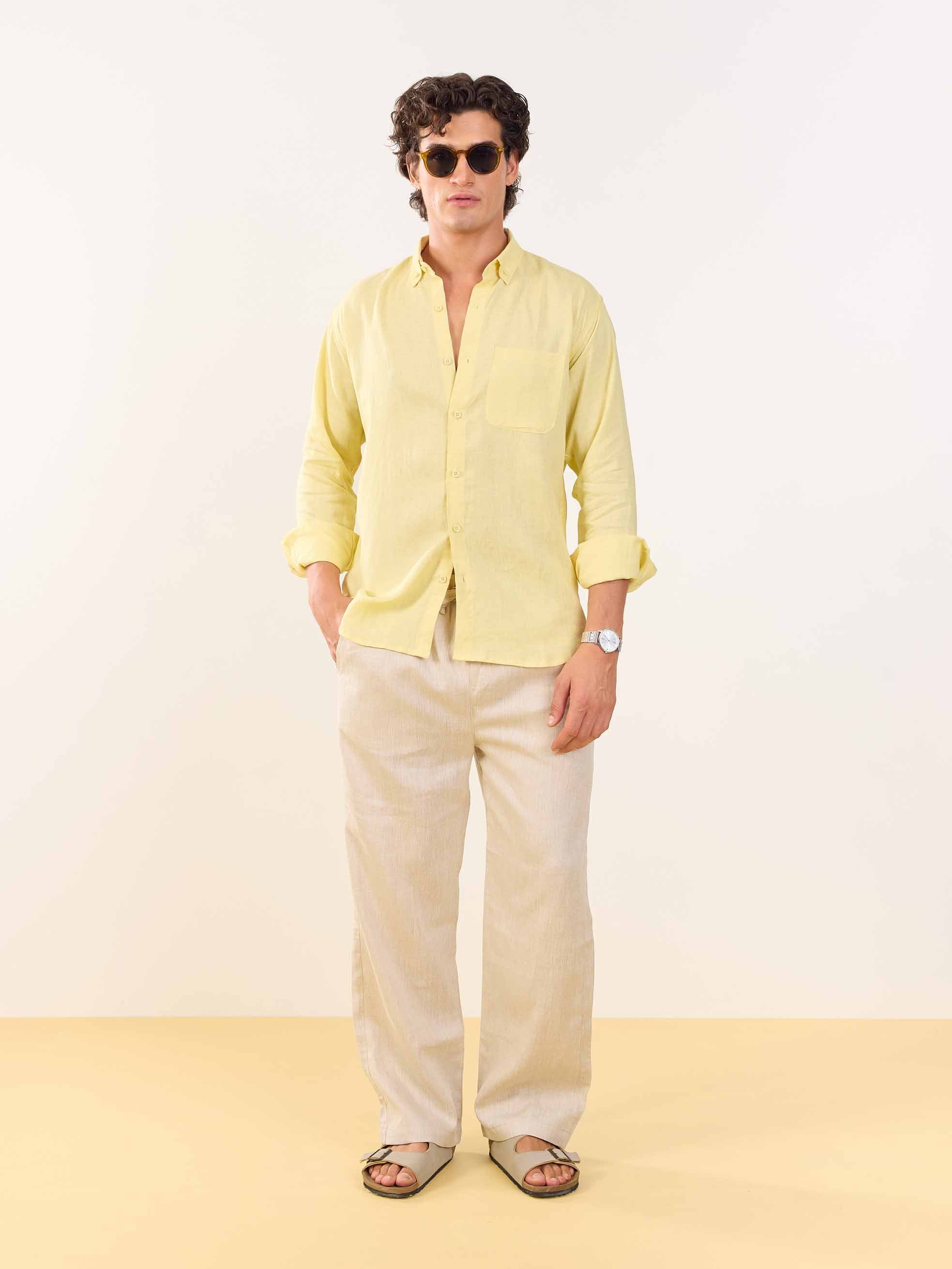 Butter Yellow Irish Linen Shirt - Image 2