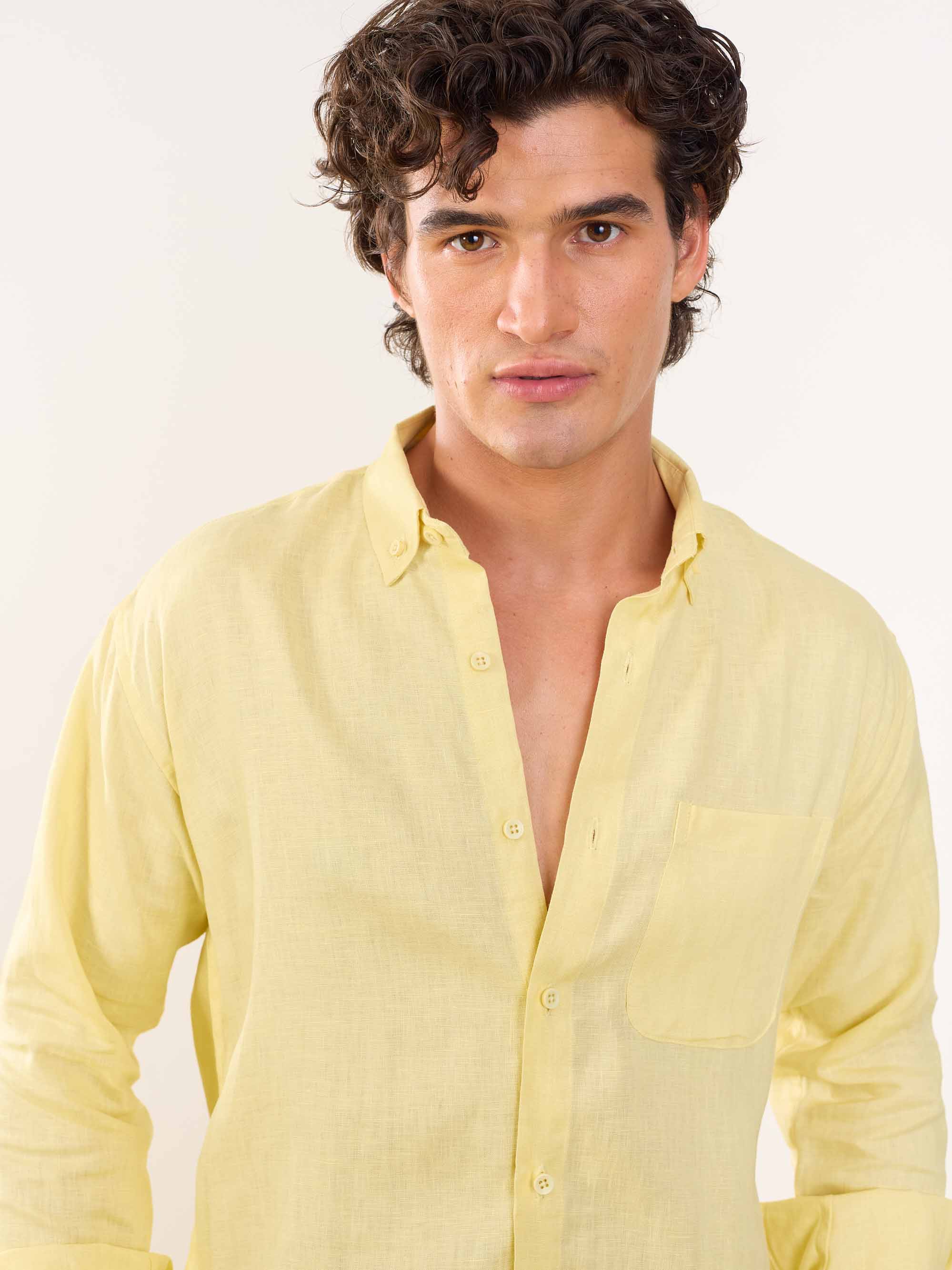 Butter Yellow Irish Linen Shirt - Image 3