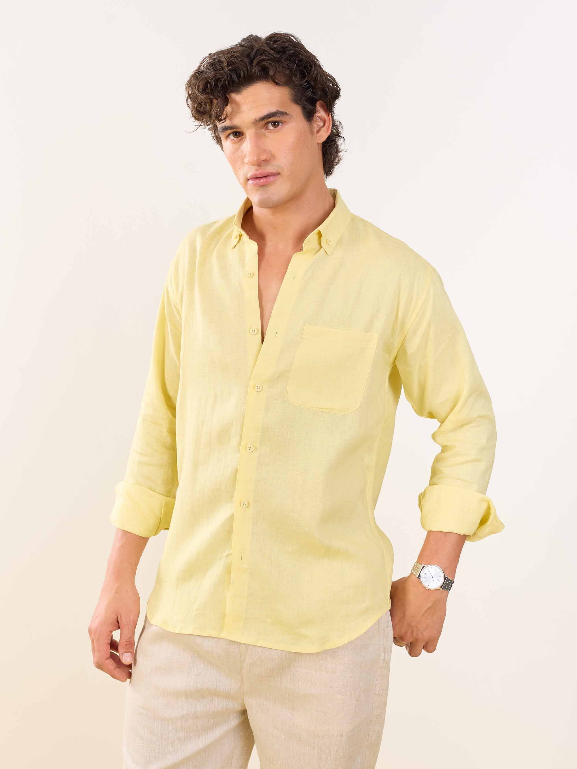 Butter Yellow Irish Linen Shirt - Image 4