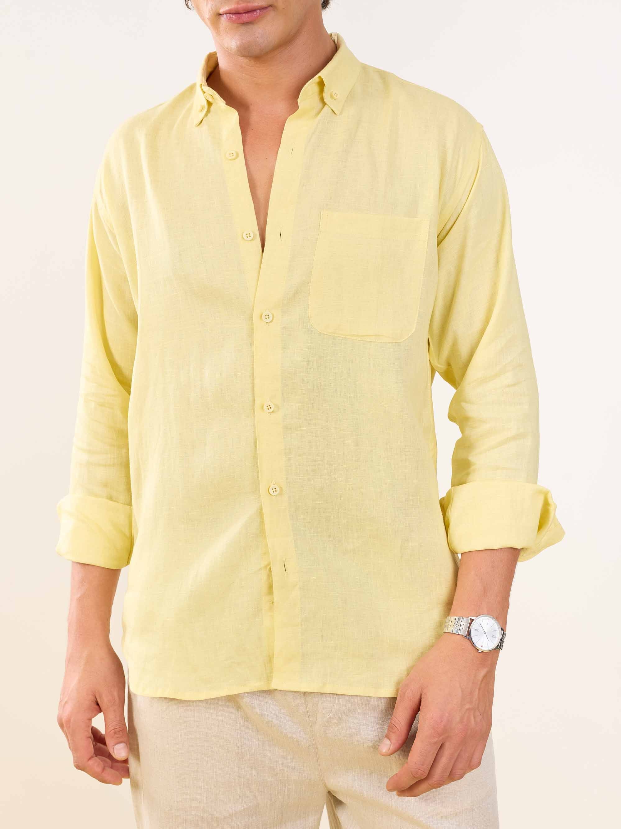 Butter Yellow Irish Linen Shirt - Image 5
