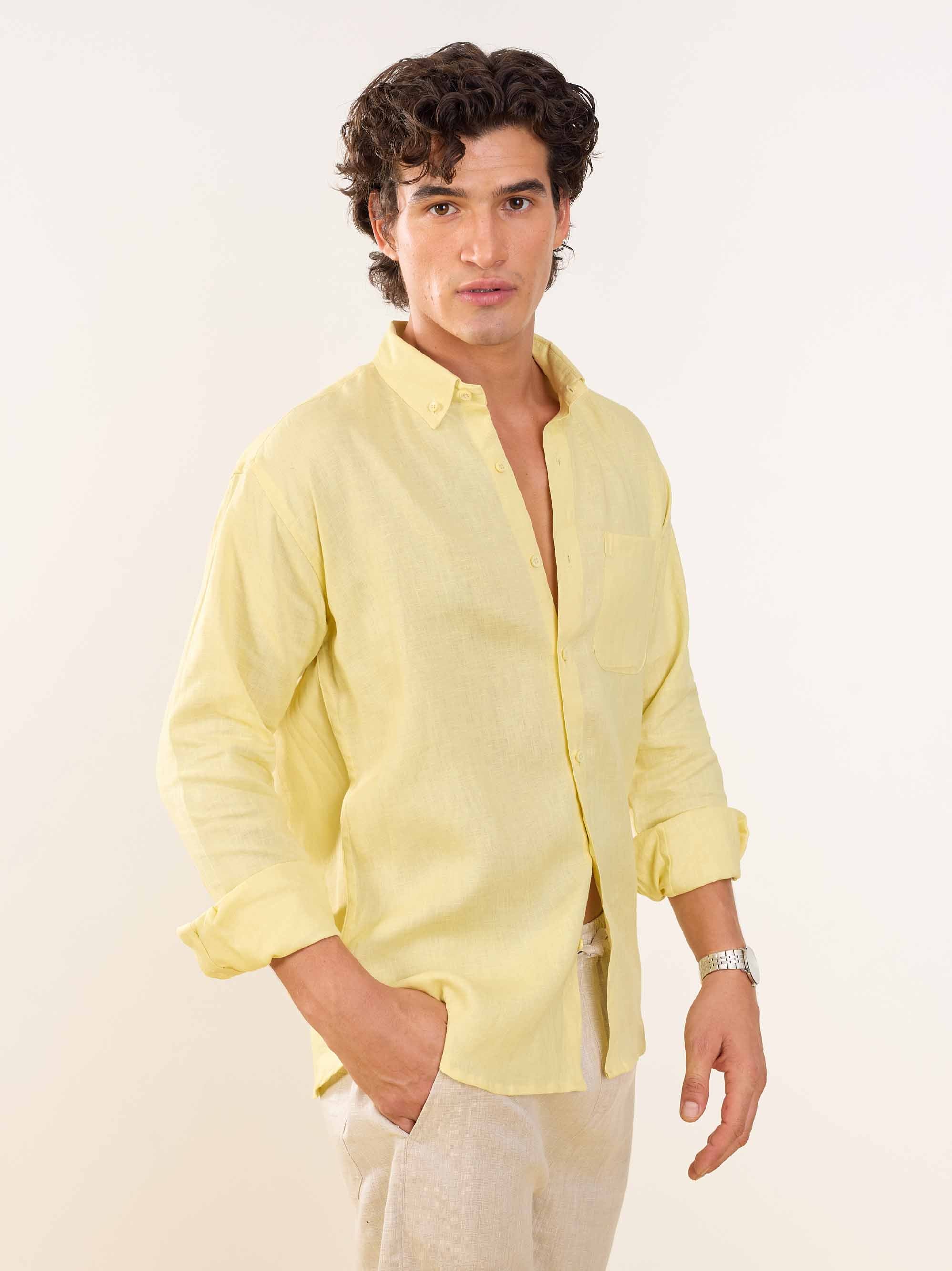 Butter Yellow Irish Linen Shirt - Image 6