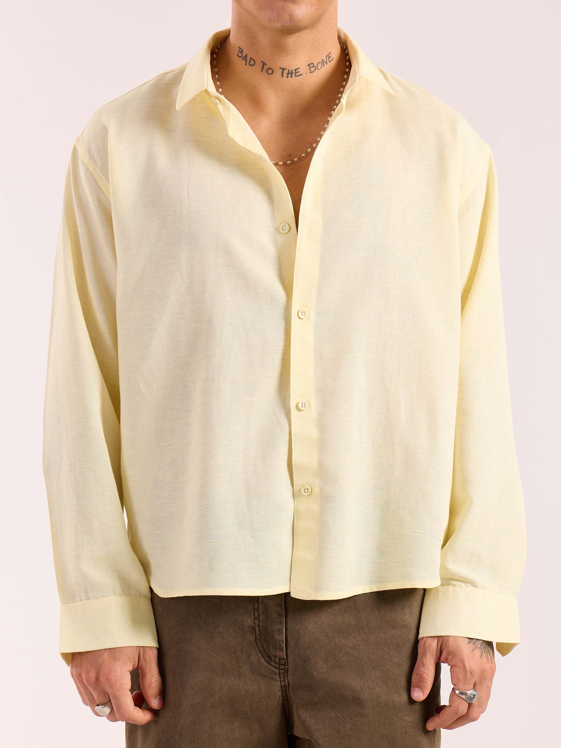 Butter Yellow Linen Cropped Shirt ( Pre-Order ) - Image 3