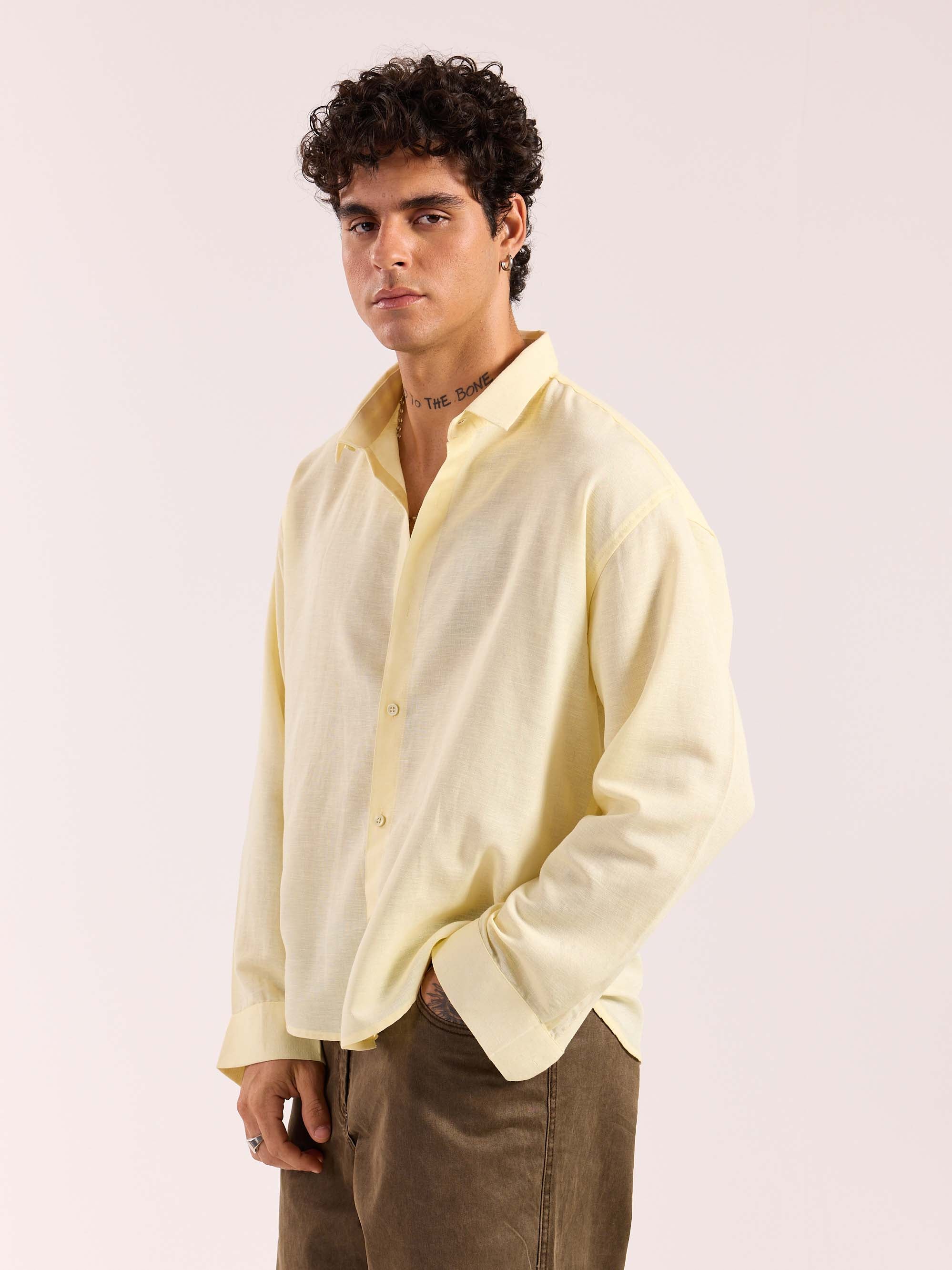 Butter Yellow Linen Cropped Shirt ( Pre-Order ) - Image 4