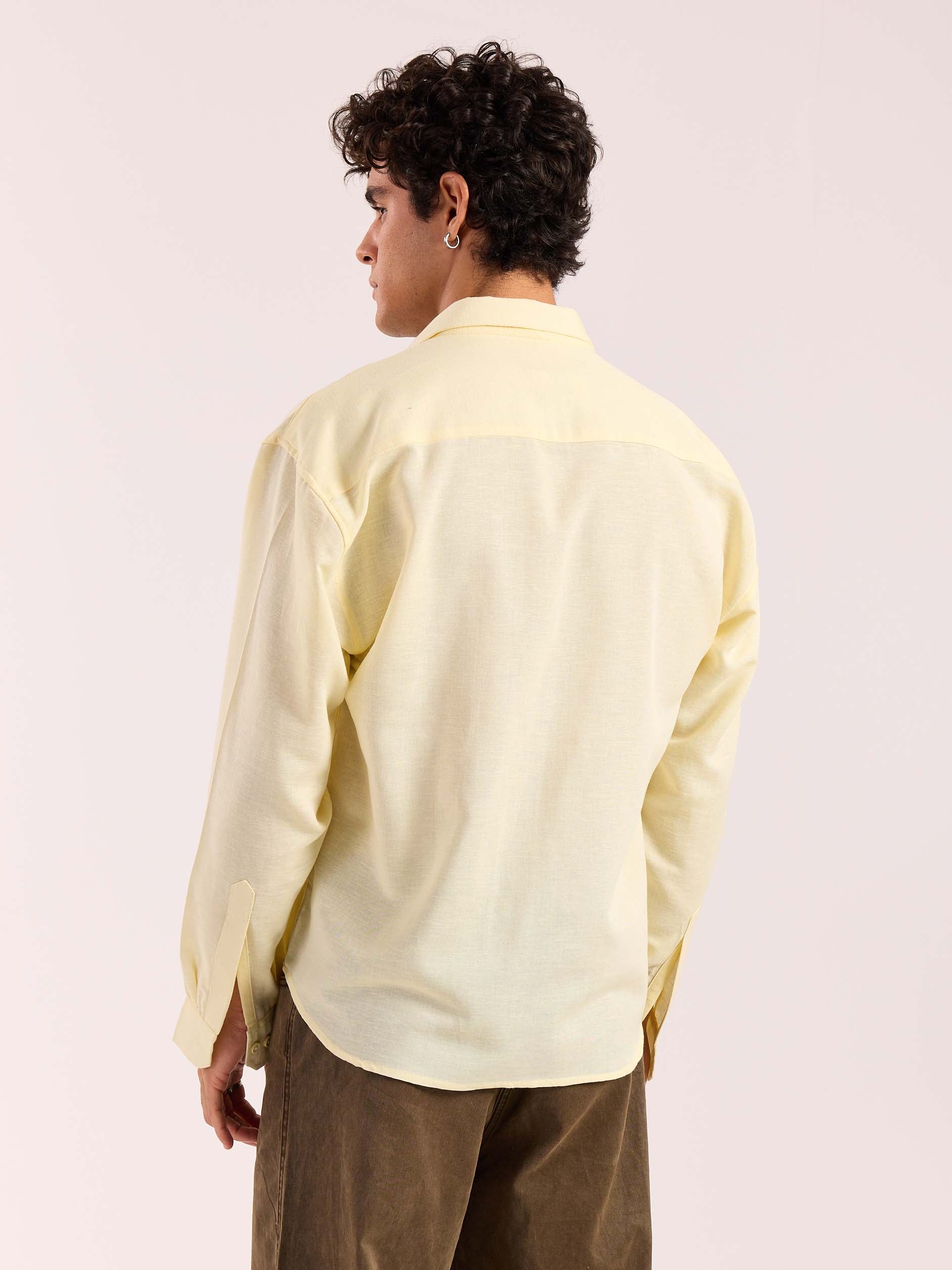 Butter Yellow Linen Cropped Shirt ( Pre-Order ) - Image 5
