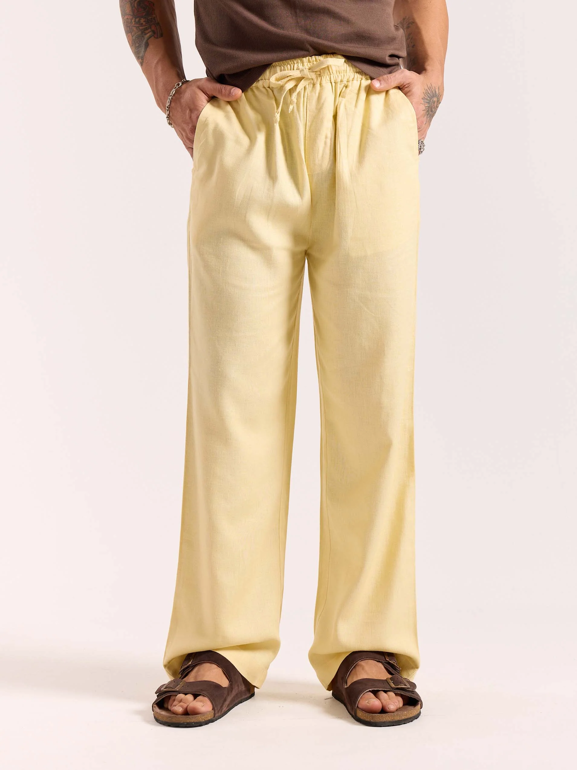 Butter Yellow Linen Pull-on Pants - Image 3