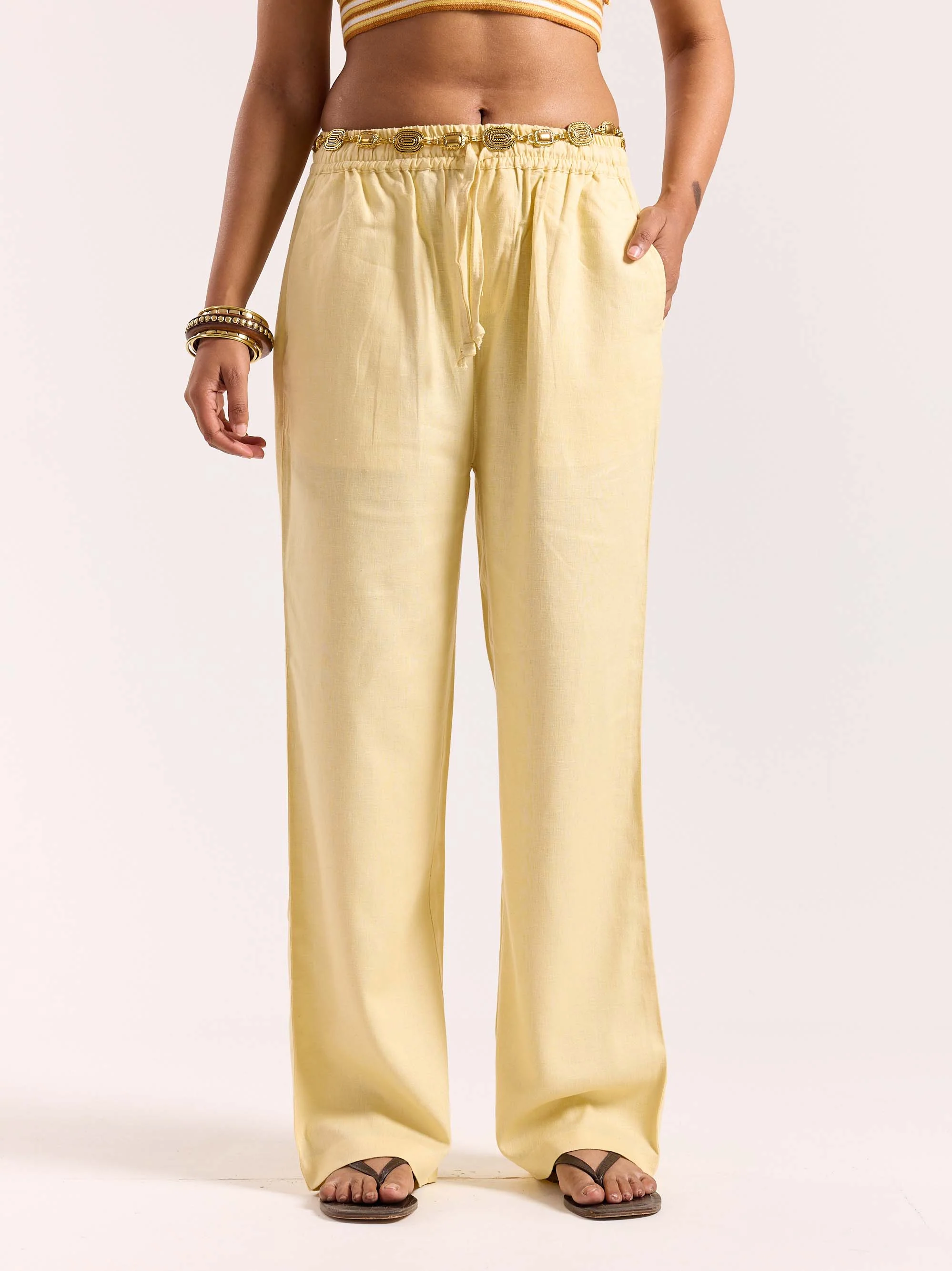 Butter Yellow Linen Pull-on Pants - Image 4