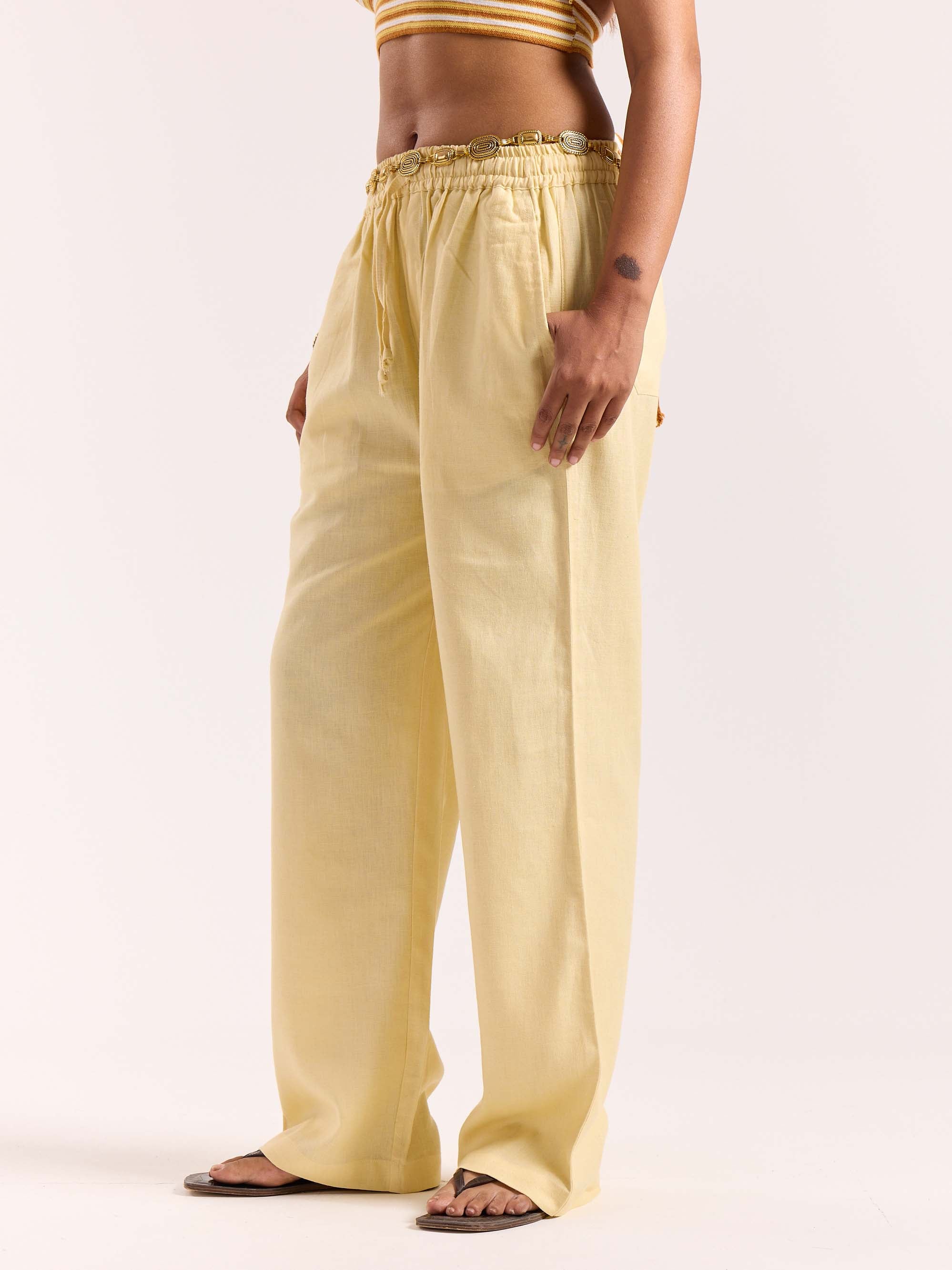 Butter Yellow Linen Pull-on Pants - Image 5