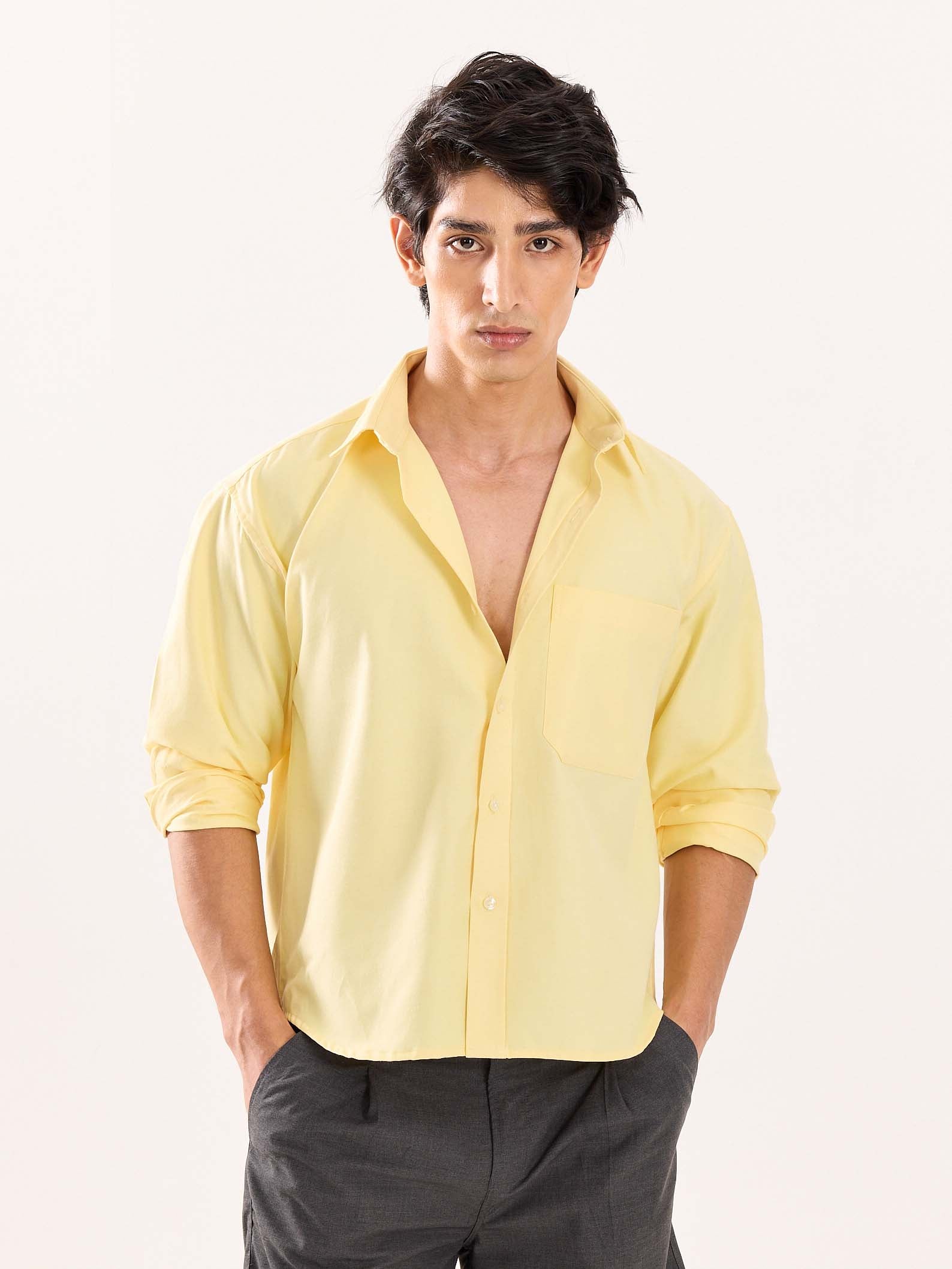 Butter Yellow Oversized Cropped Shirt - Image 3