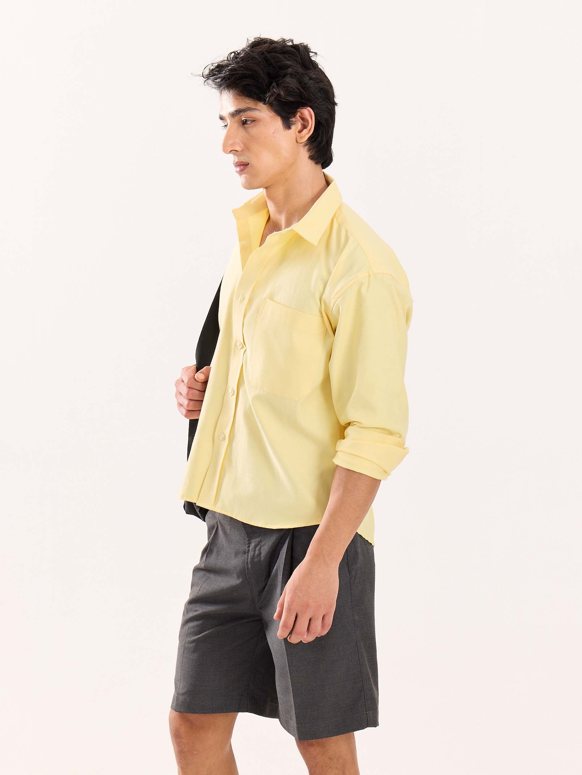 Butter Yellow Oversized Cropped Shirt - Image 7