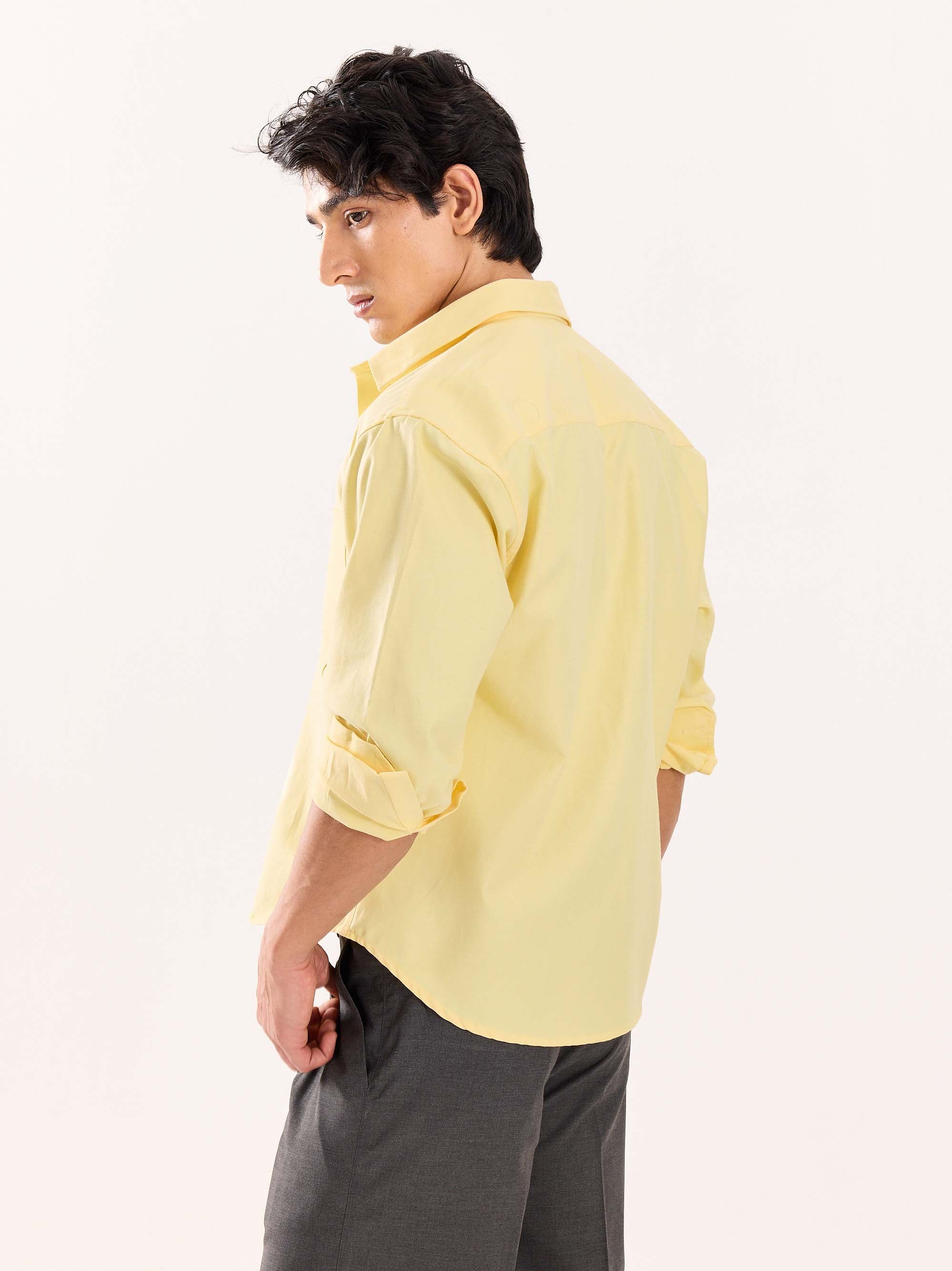 Butter Yellow Oversized Cropped Shirt - Image 8