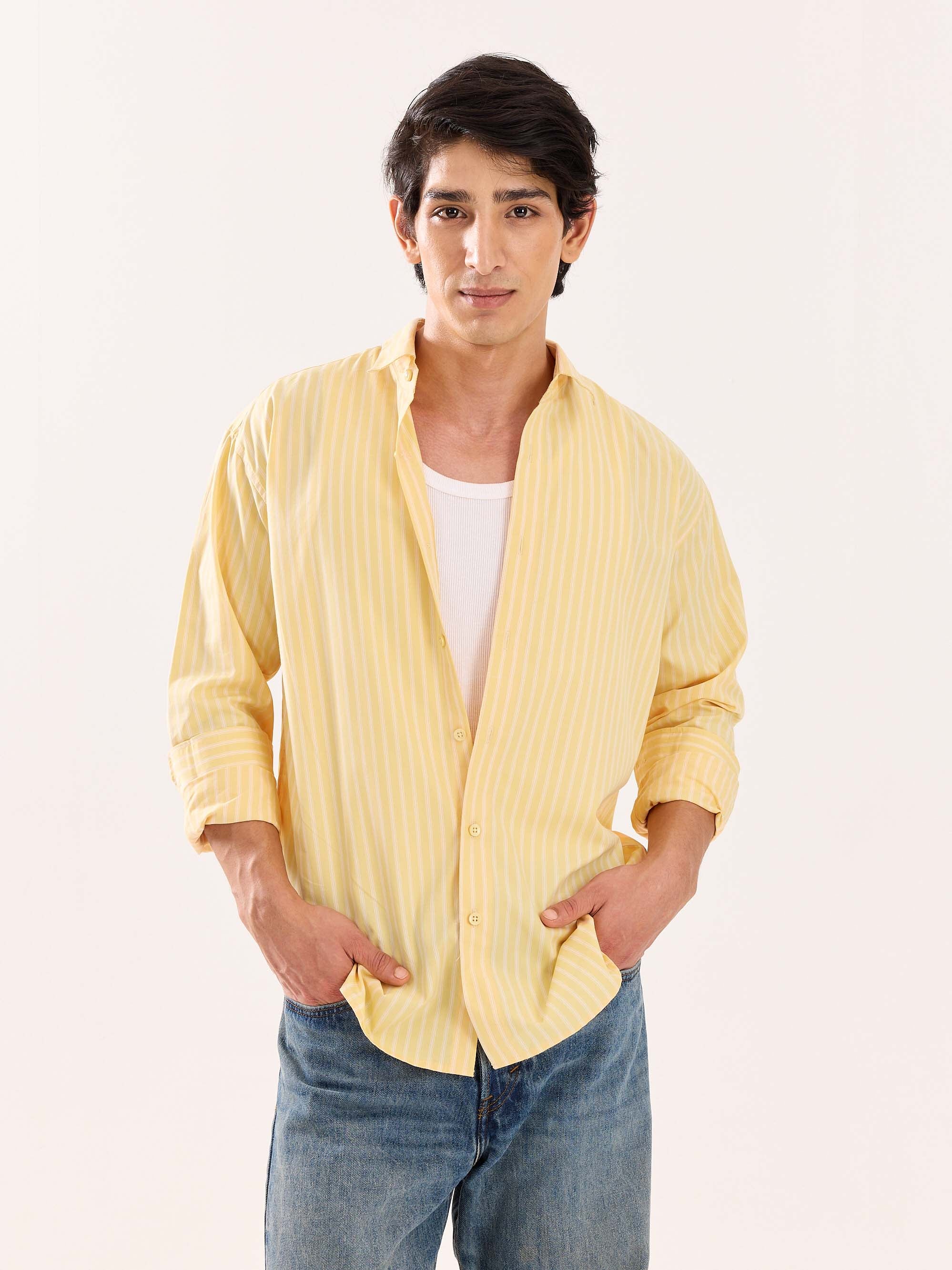 Butter Yellow Striped Poplin Shirt - Image 3