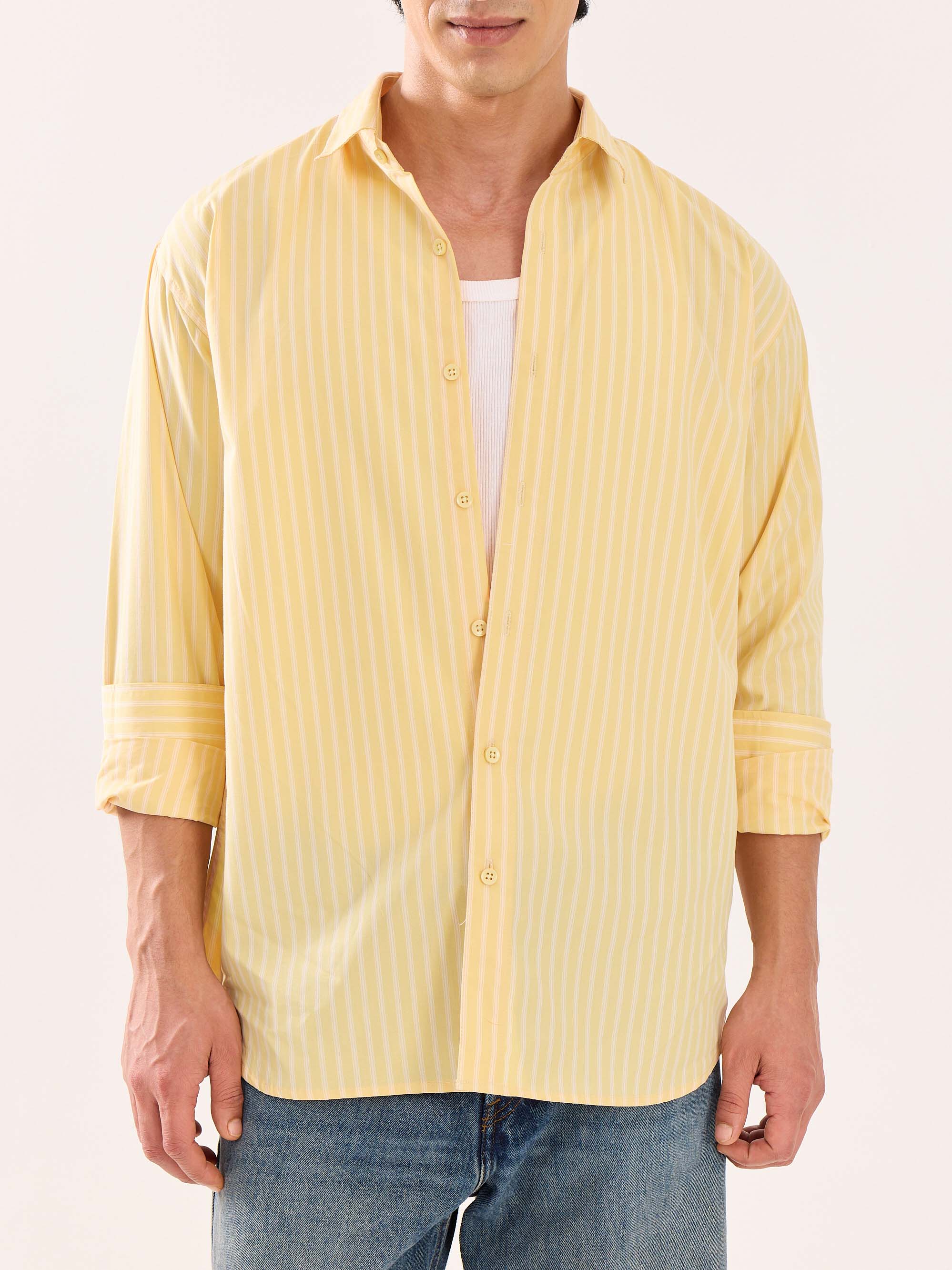 Butter Yellow Striped Poplin Shirt - Image 7