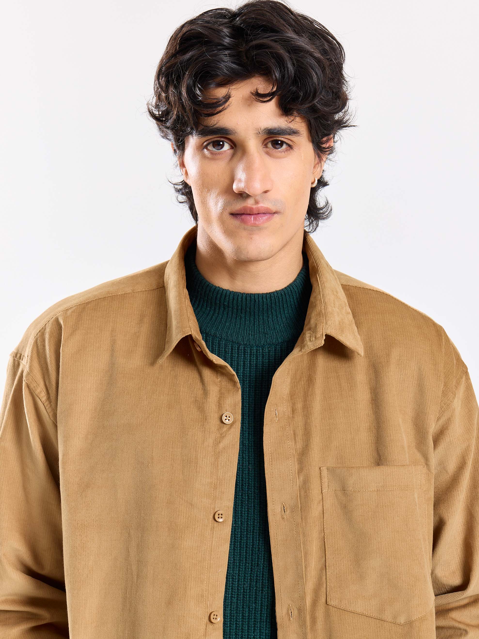 Camel Corduroy Oversized Shirt - Image 3
