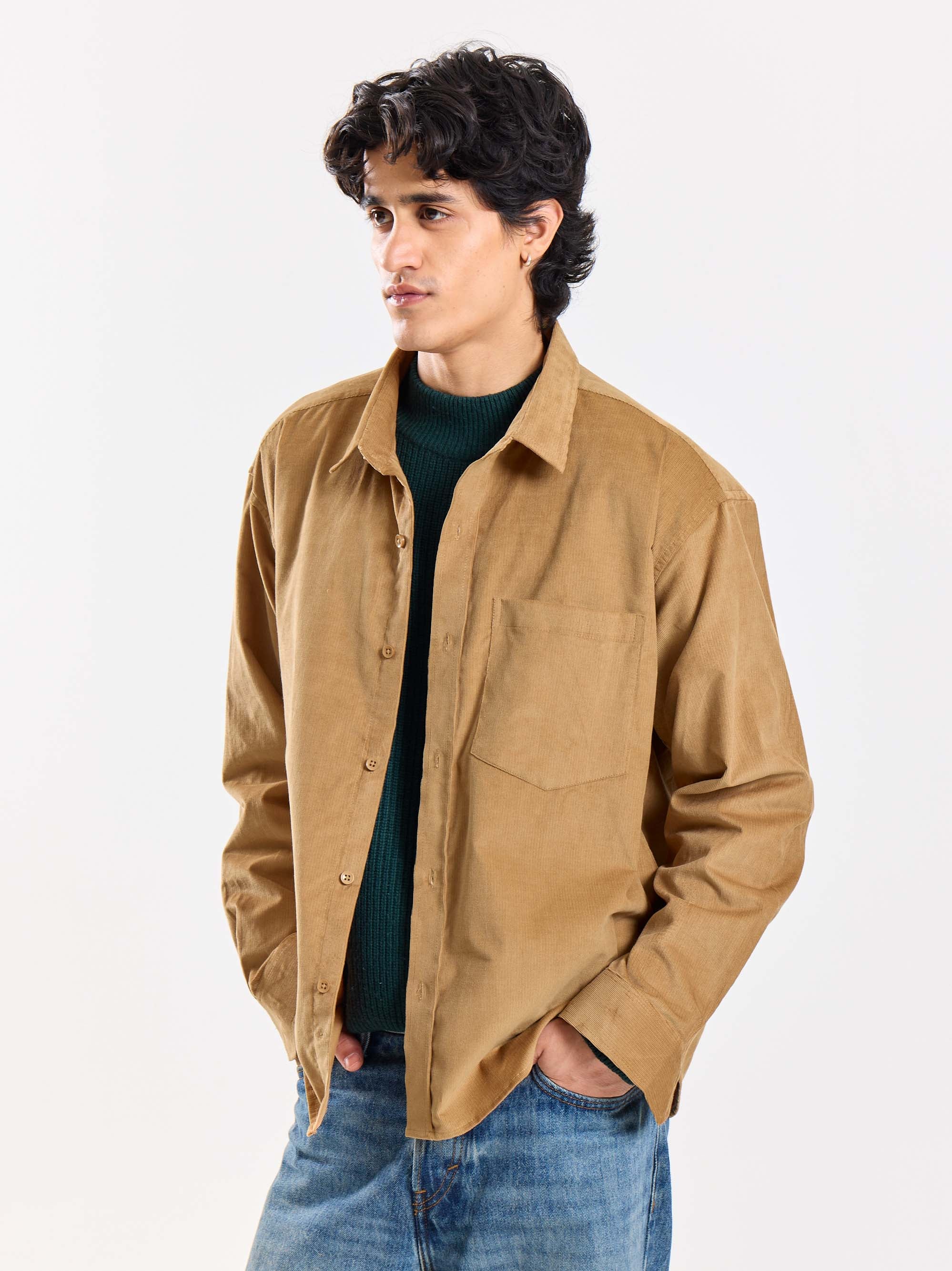 Camel Corduroy Oversized Shirt - Image 4