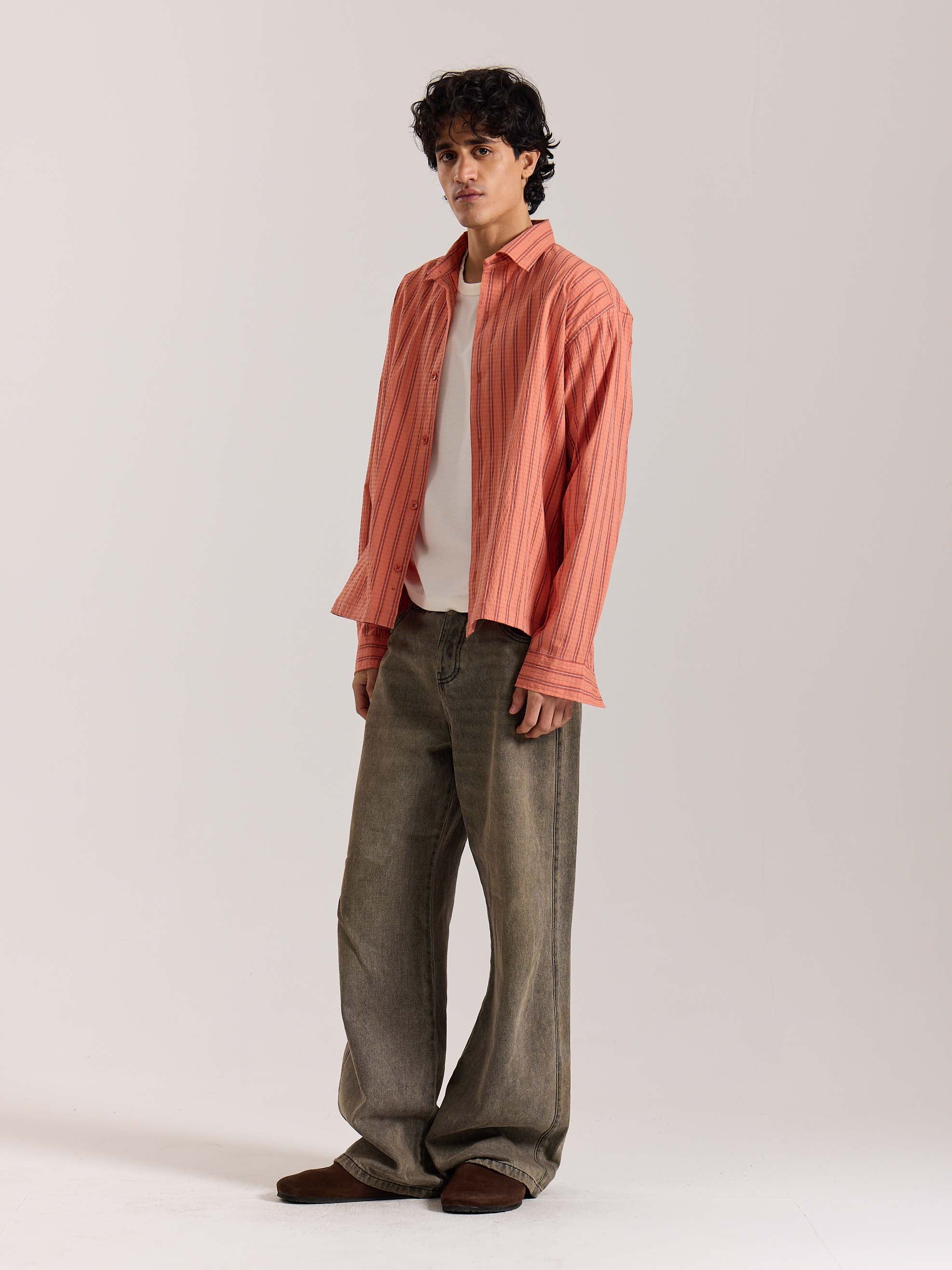 Carrot Red Striped Seersucker Holiday Shirt - Image 4