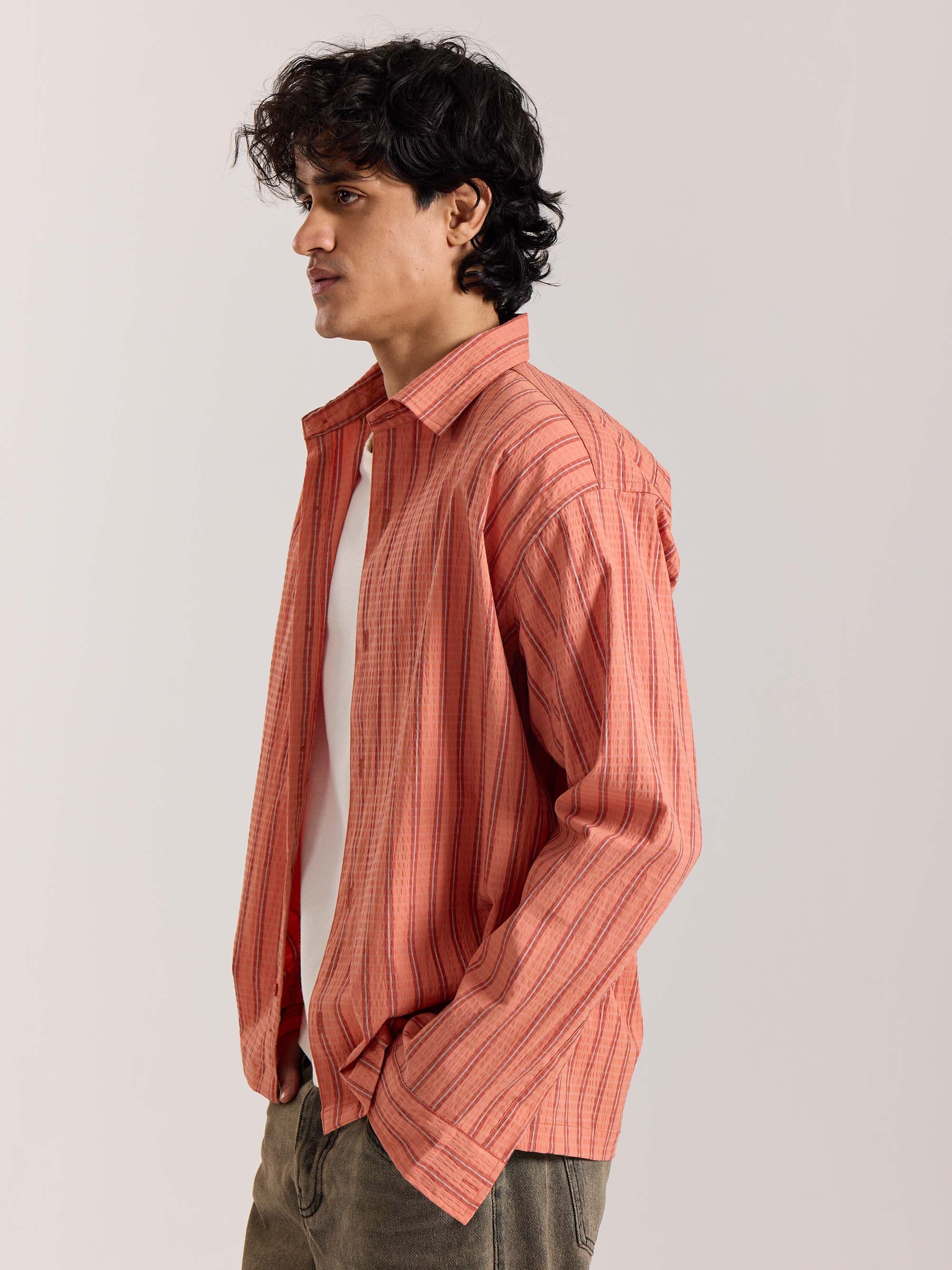 Carrot Red Striped Seersucker Holiday Shirt - Image 5