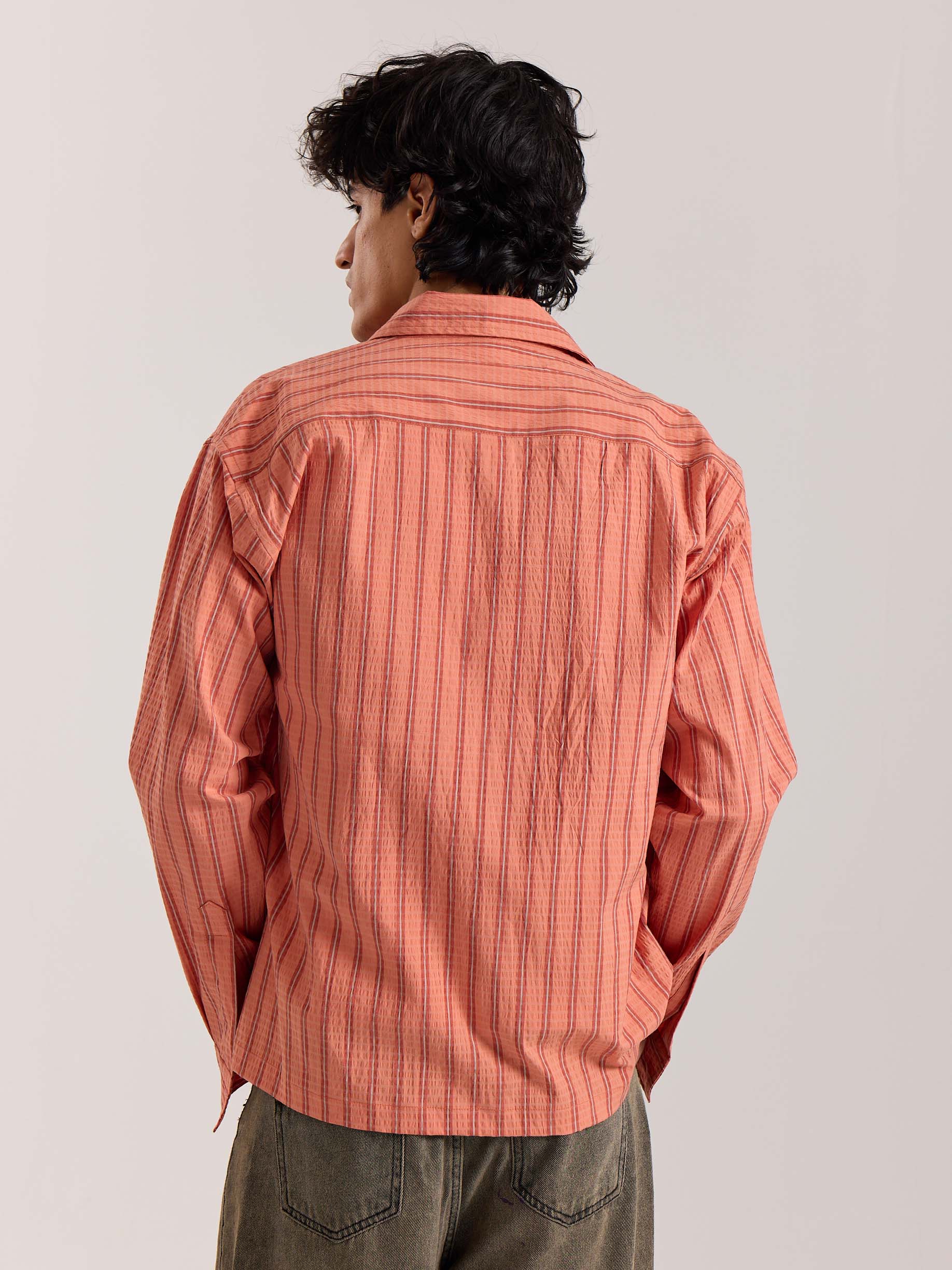 Carrot Red Striped Seersucker Holiday Shirt - Image 6