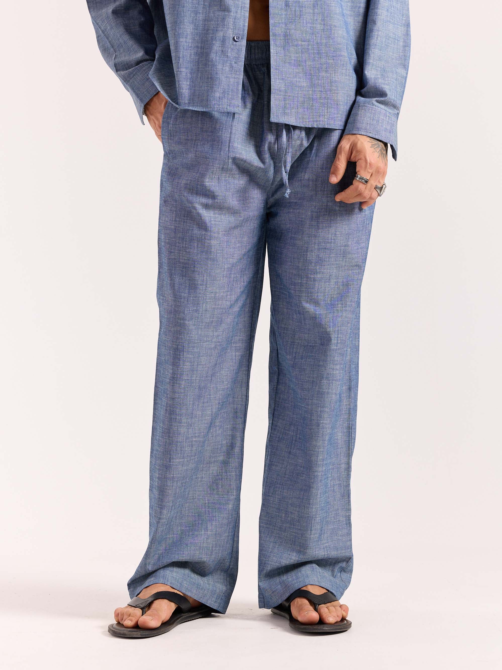 Chambray Blue Linen Pull-on Pants - Image 3