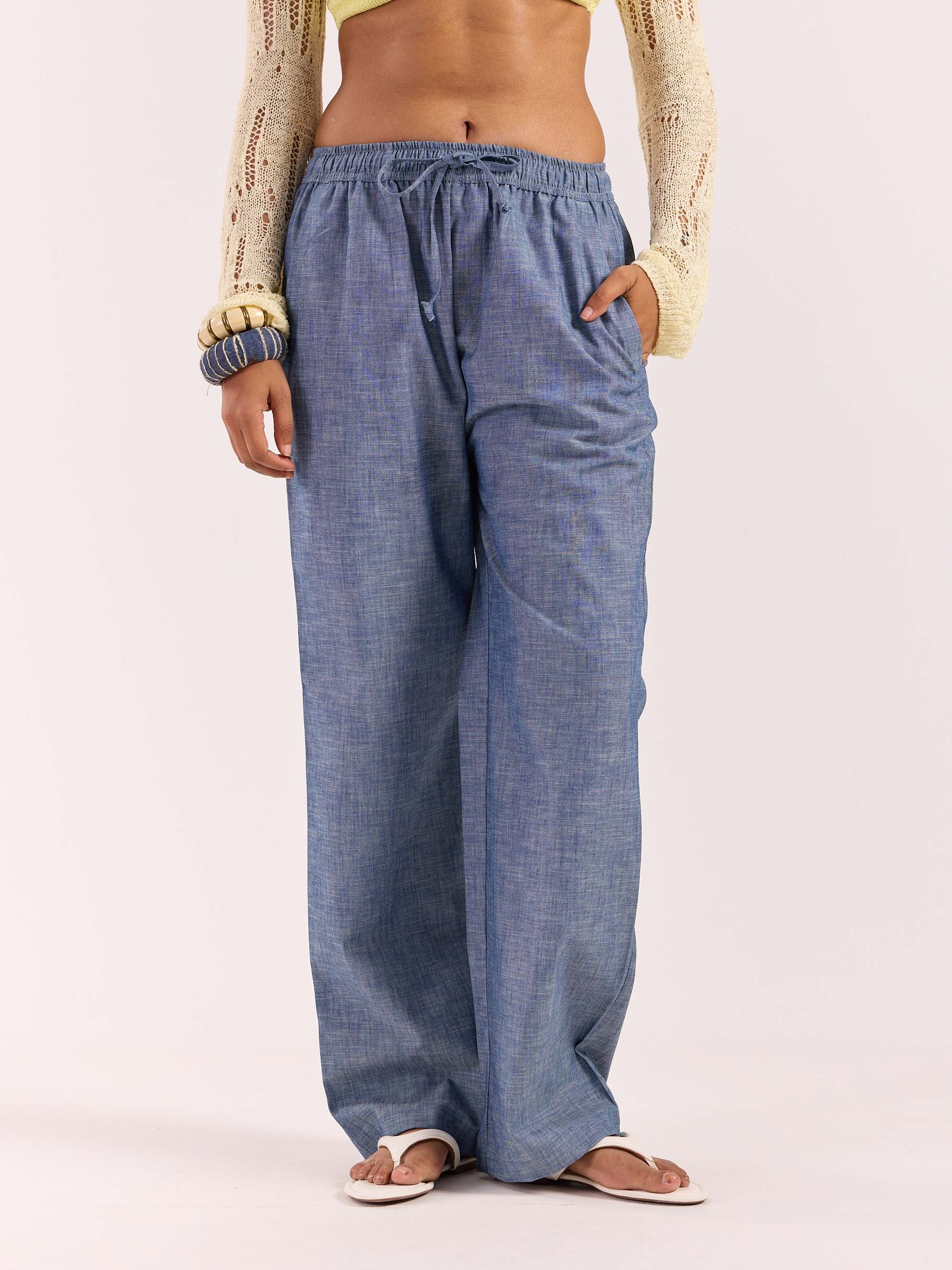 Chambray Blue Linen Pull-on Pants - Image 4
