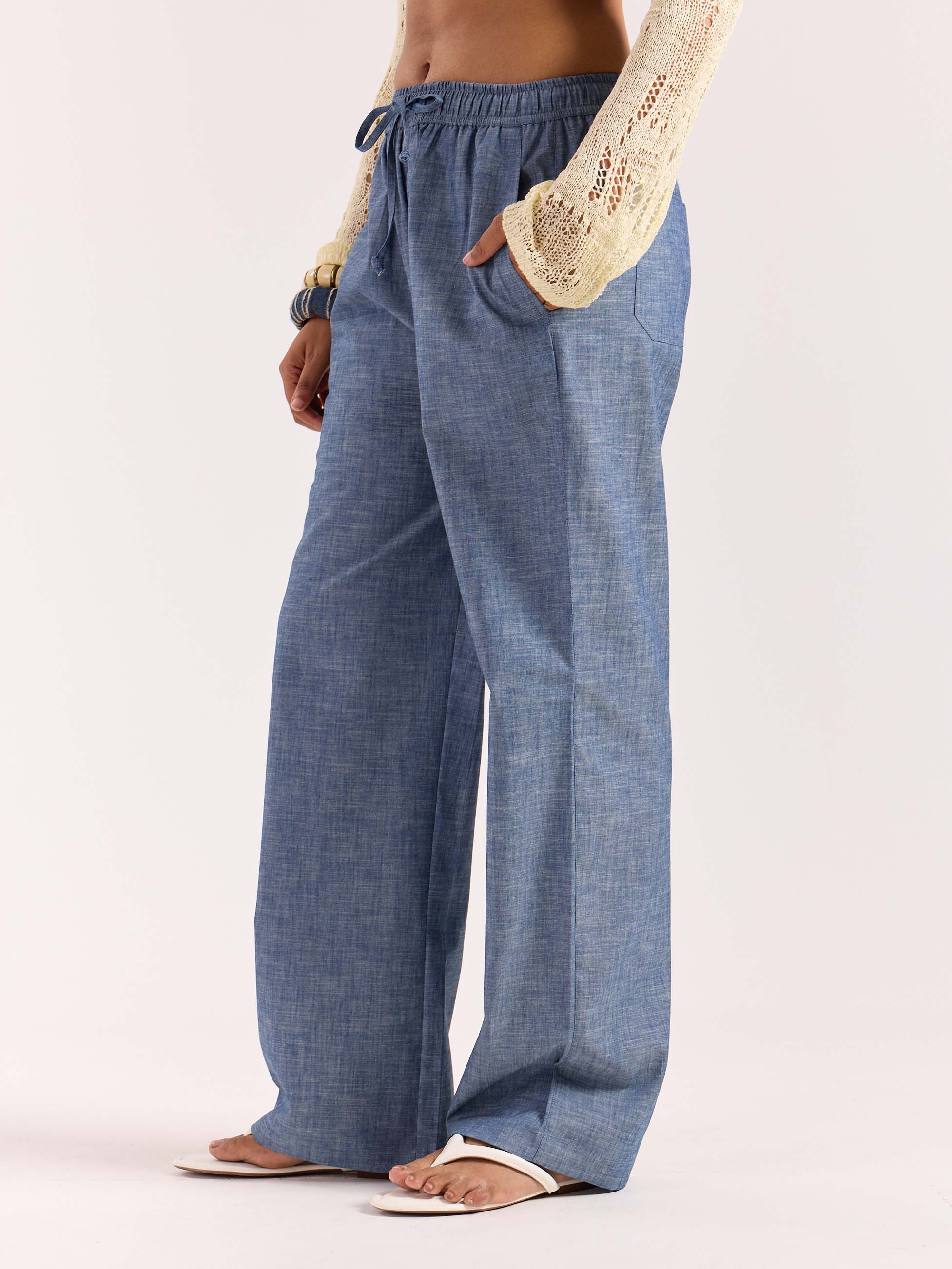 Chambray Blue Linen Pull-on Pants - Image 5